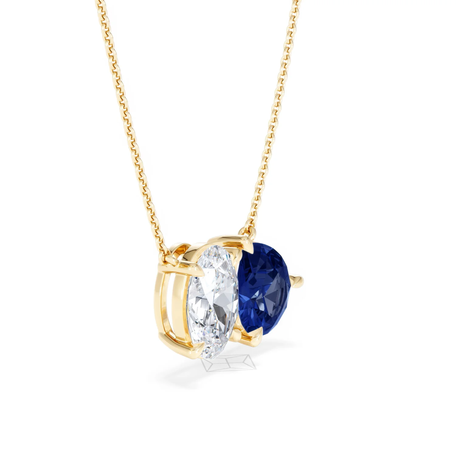 Toi Et Moi 1.50ct Oval Lab Diamond and 2.50ct Pear Lab Sapphire Necklace in 18K Yellow Gold - Image 21