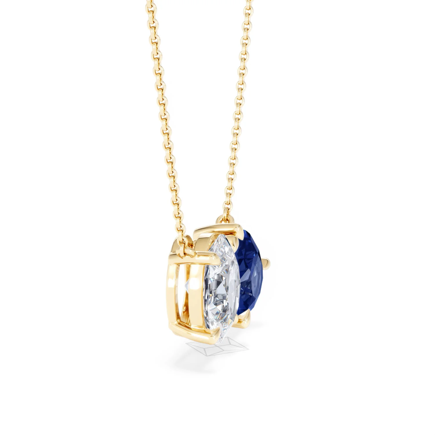 Toi Et Moi 1.50ct Oval Lab Diamond and 2.50ct Pear Lab Sapphire Necklace in 18K Yellow Gold - Image 25