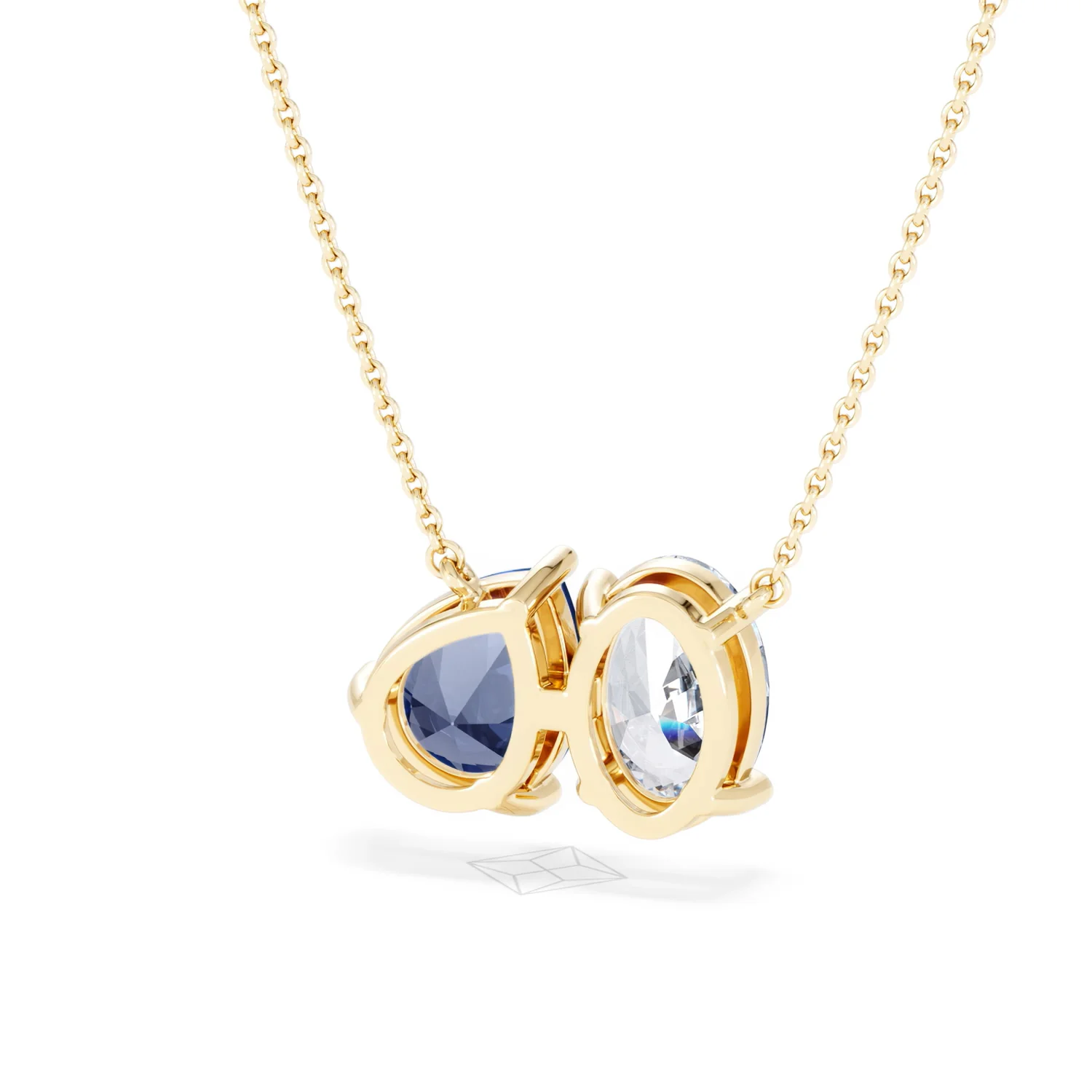 Toi Et Moi 1.50ct Oval Lab Diamond and 2.50ct Pear Lab Sapphire Necklace in 18K Yellow Gold - Image 45