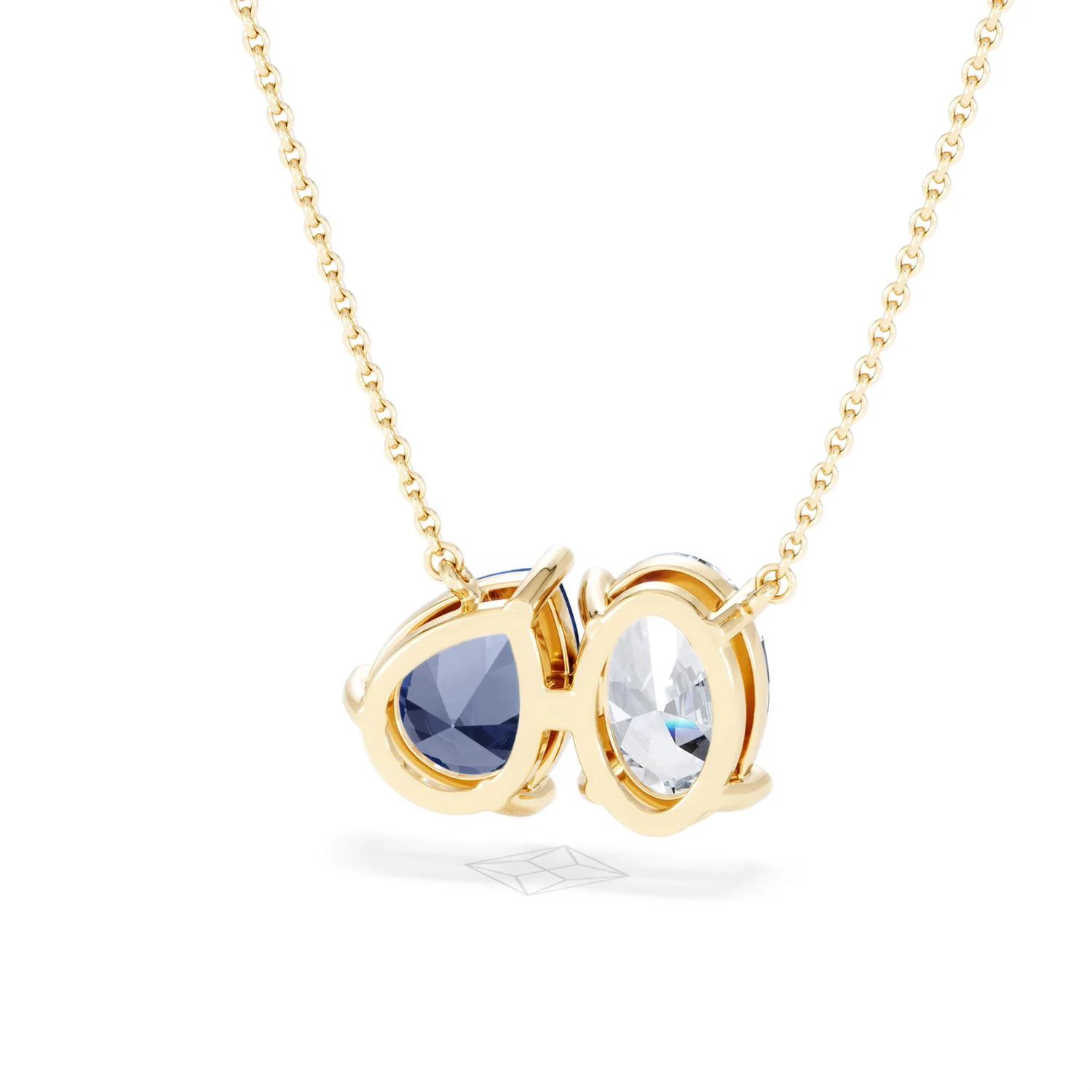 Toi Et Moi 1.50ct Oval Lab Diamond and 2.50ct Pear Lab Sapphire Necklace in 18K Yellow Gold - Image 46
