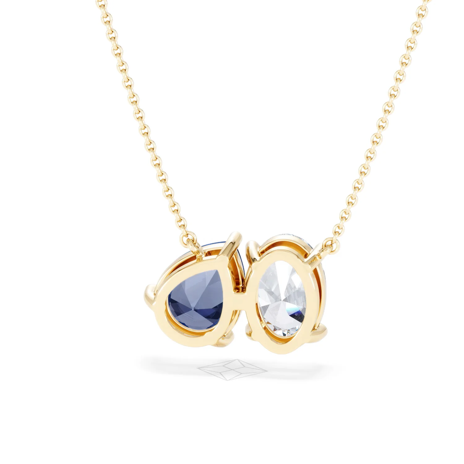Toi Et Moi 1.50ct Oval Lab Diamond and 2.50ct Pear Lab Sapphire Necklace in 18K Yellow Gold - Image 47