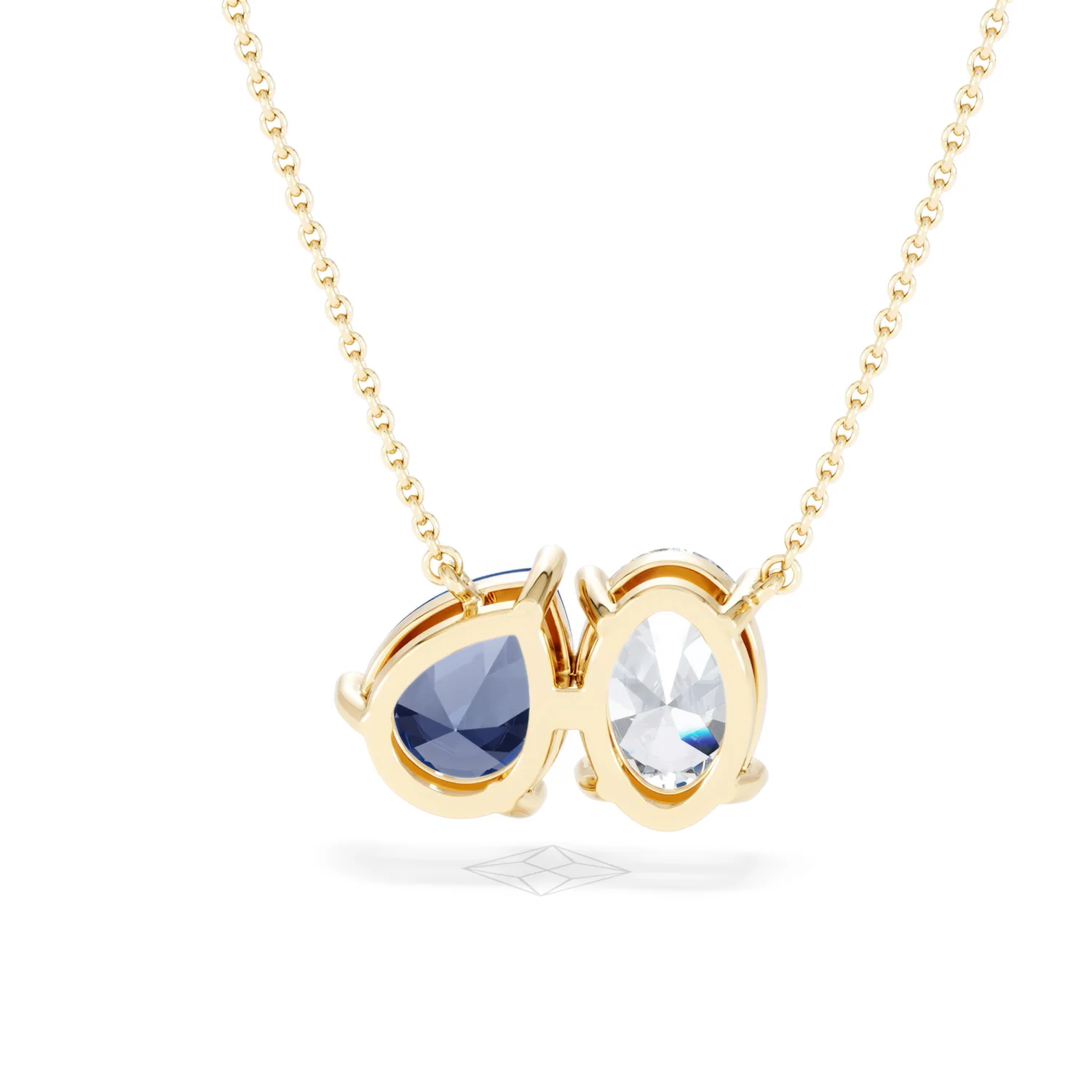 Toi Et Moi 1.50ct Oval Lab Diamond and 2.50ct Pear Lab Sapphire Necklace in 18K Yellow Gold - Image 48