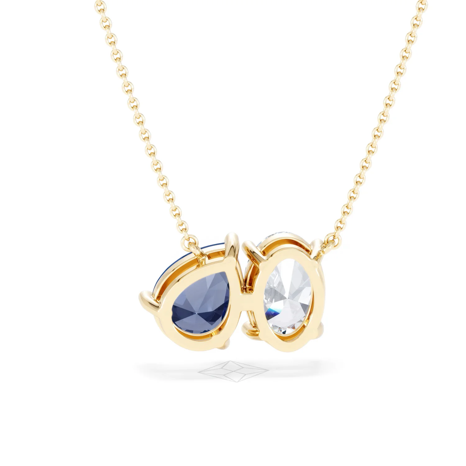 Toi Et Moi 1.50ct Oval Lab Diamond and 2.50ct Pear Lab Sapphire Necklace in 18K Yellow Gold - Image 50