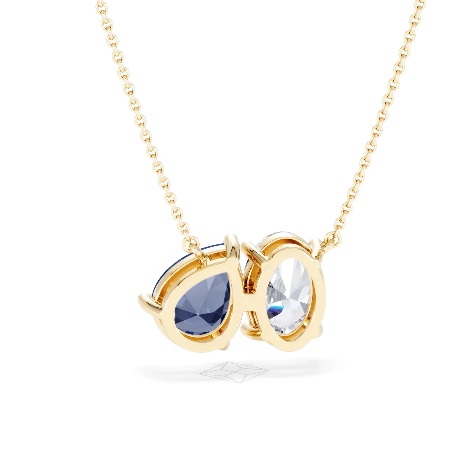 Toi Et Moi 1.50ct Oval Lab Diamond and 2.50ct Pear Lab Sapphire Necklace in 18K Yellow Gold - Image 51