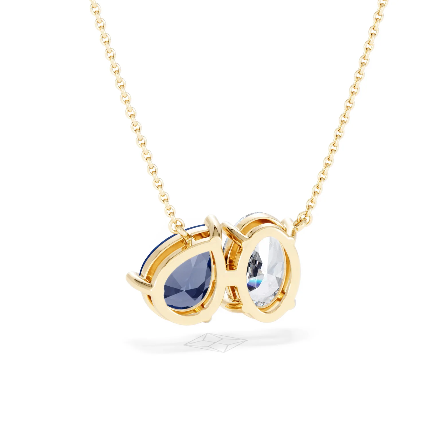 Toi Et Moi 1.50ct Oval Lab Diamond and 2.50ct Pear Lab Sapphire Necklace in 18K Yellow Gold - Image 52