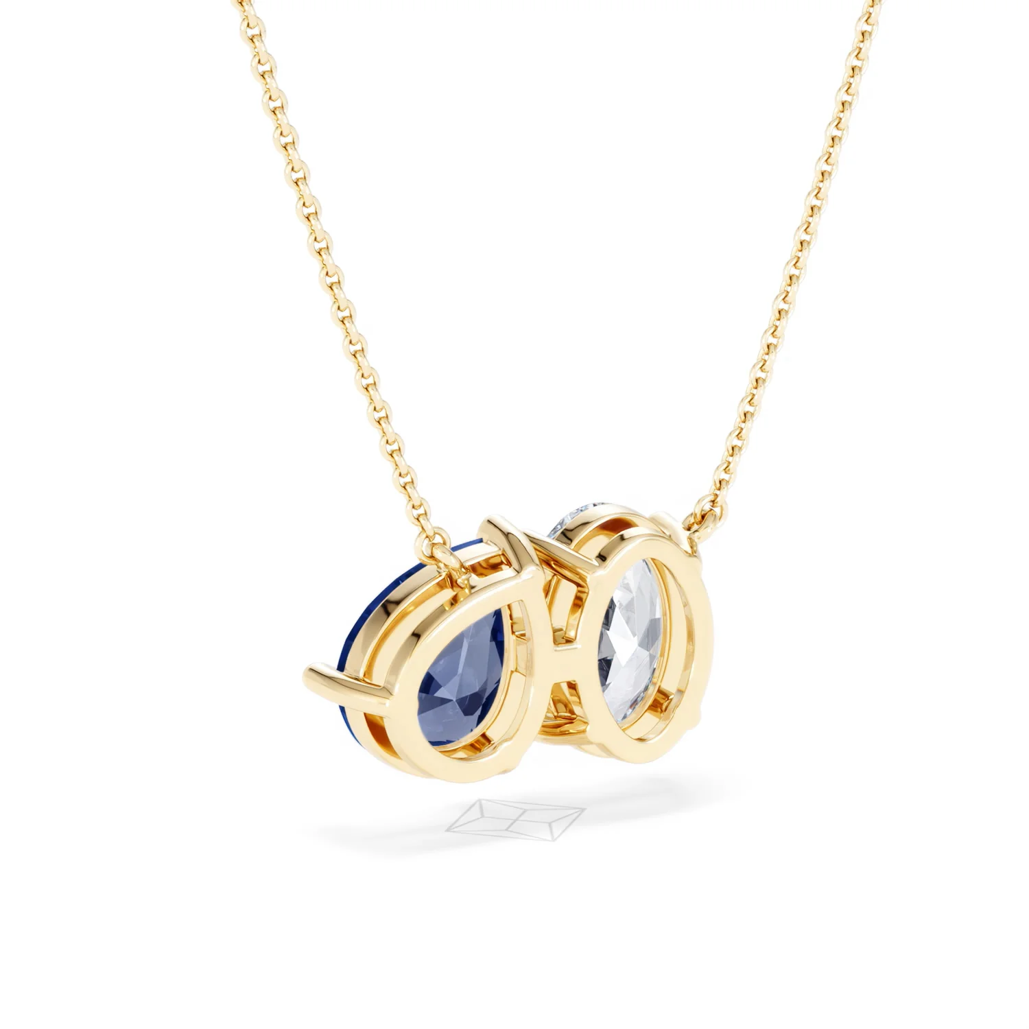 Toi Et Moi 1.50ct Oval Lab Diamond and 2.50ct Pear Lab Sapphire Necklace in 18K Yellow Gold - Image 55