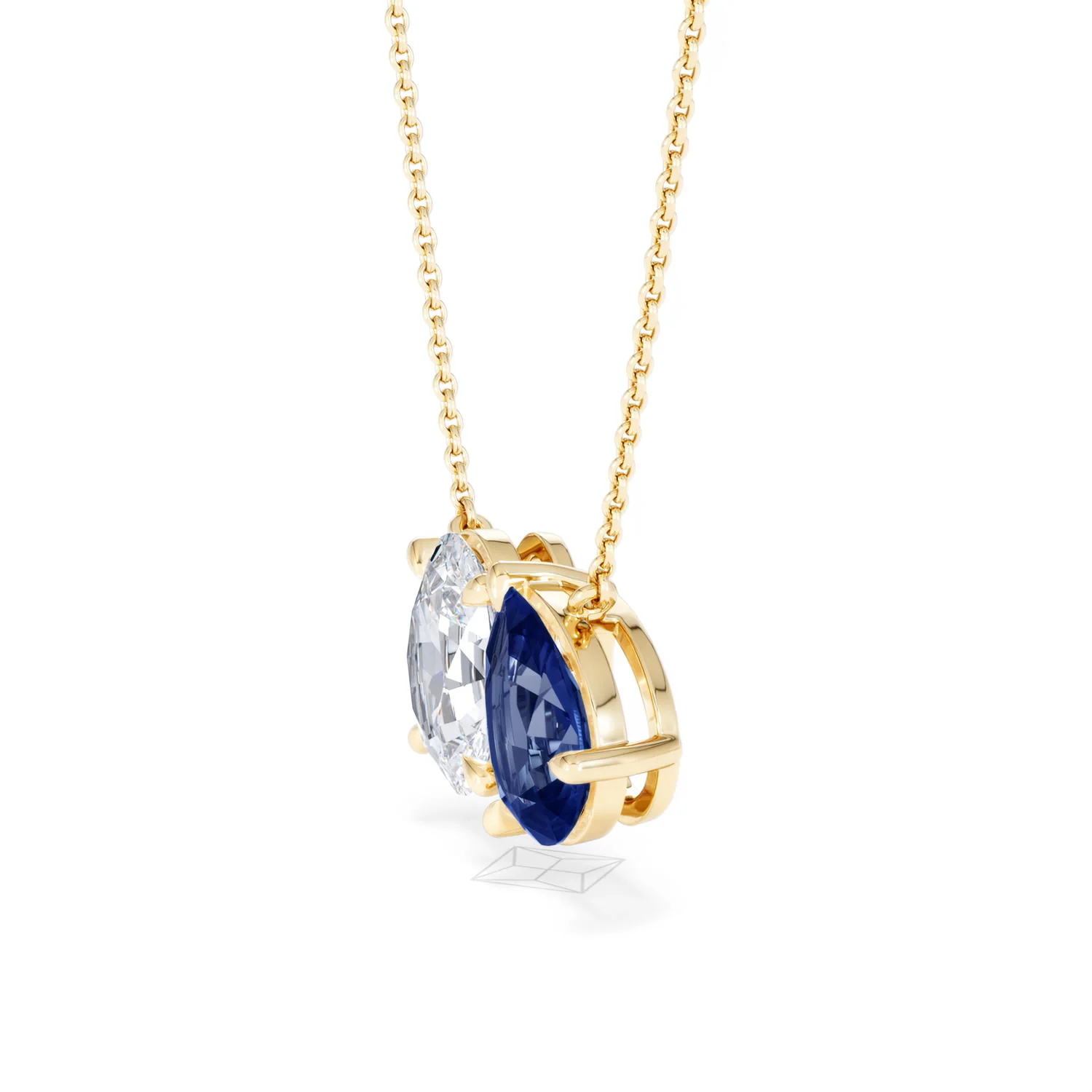 Toi Et Moi 1.50ct Oval Lab Diamond and 2.50ct Pear Lab Sapphire Necklace in 18K Yellow Gold - Image 74