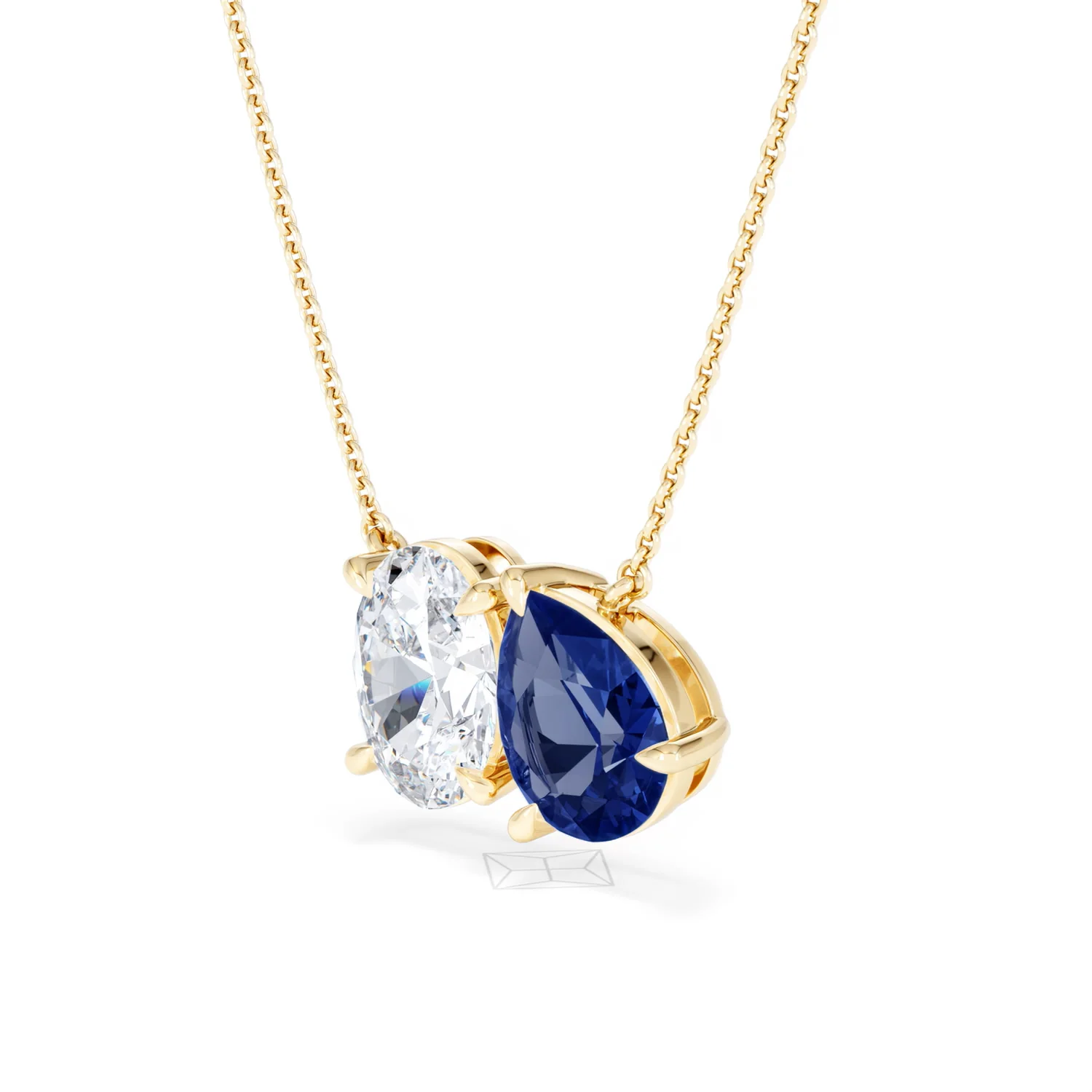 Toi Et Moi 1.50ct Oval Lab Diamond and 2.50ct Pear Lab Sapphire Necklace in 18K Yellow Gold - Image 80