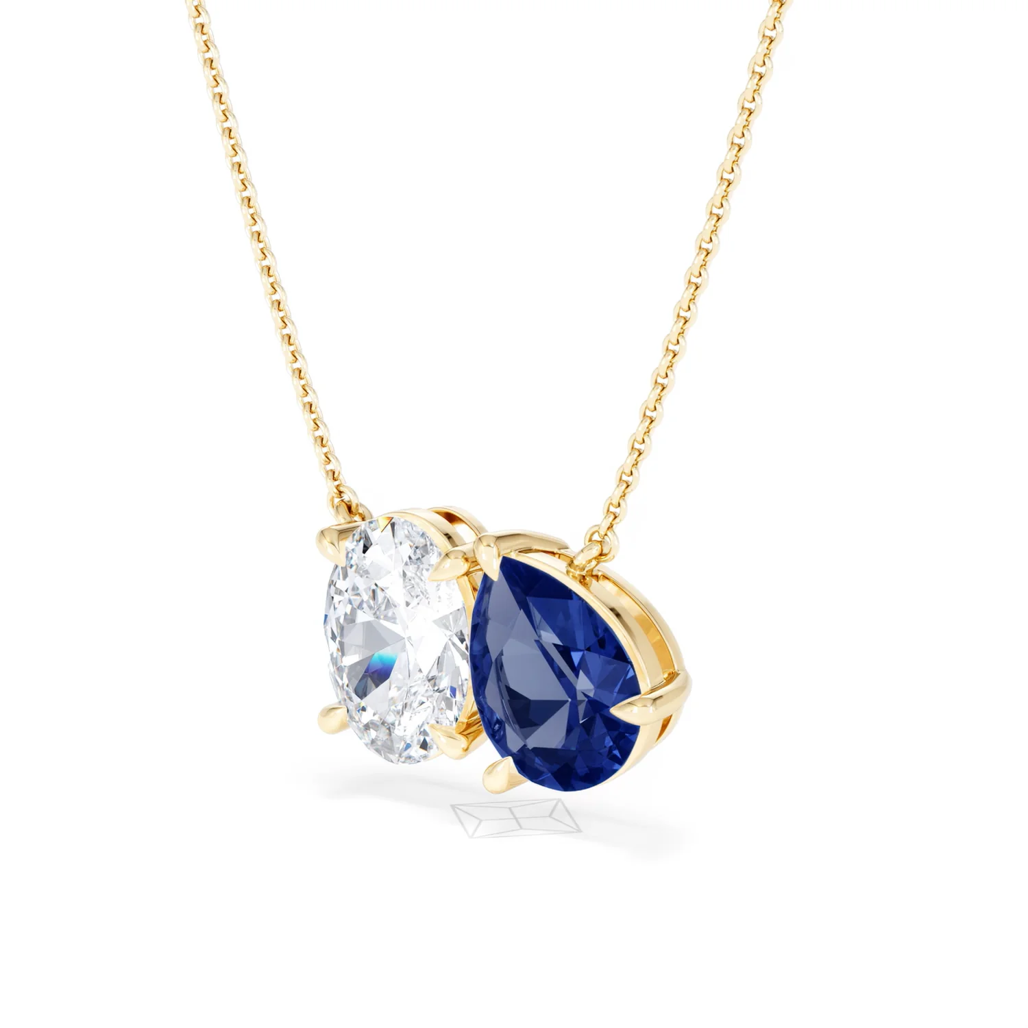 Toi Et Moi 1.50ct Oval Lab Diamond and 2.50ct Pear Lab Sapphire Necklace in 18K Yellow Gold - Image 81