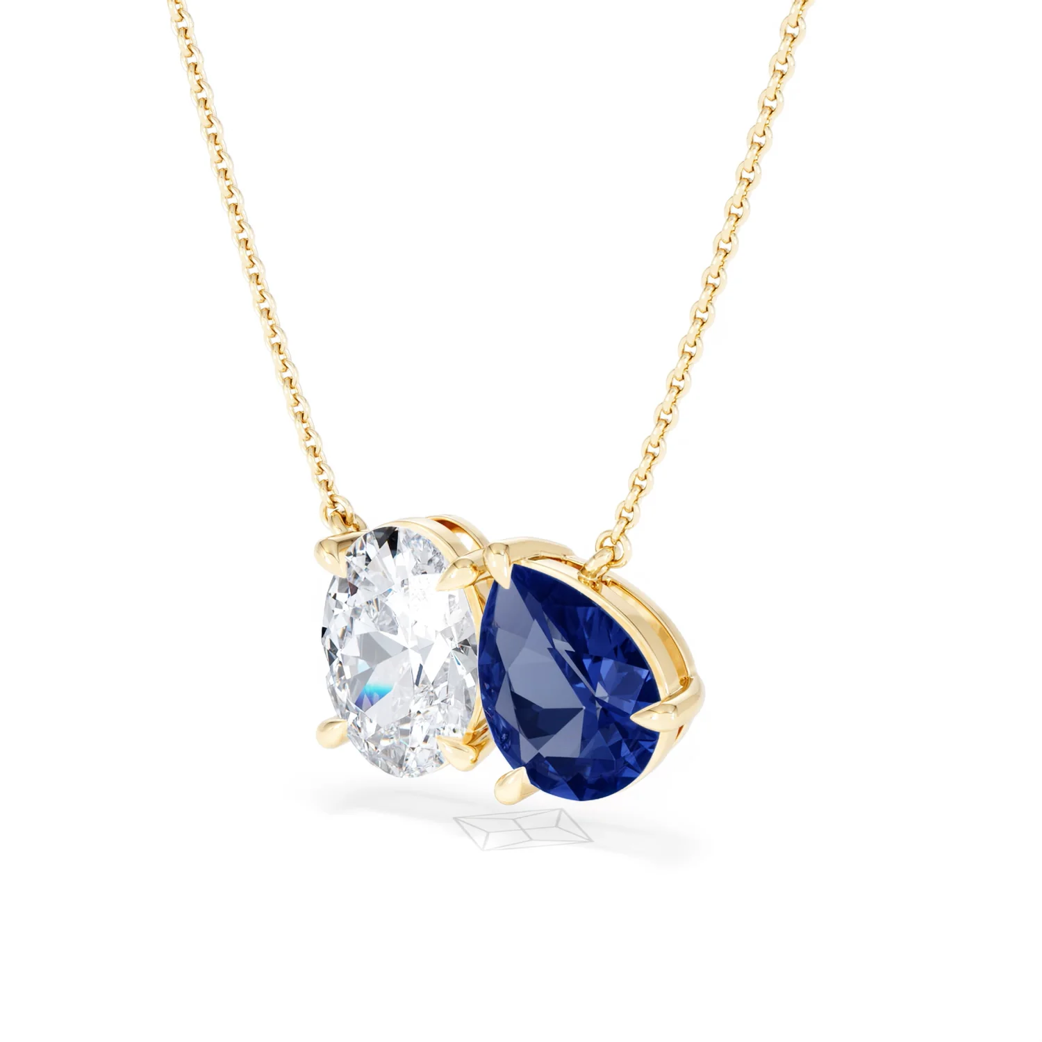 Toi Et Moi 1.50ct Oval Lab Diamond and 2.50ct Pear Lab Sapphire Necklace in 18K Yellow Gold - Image 82