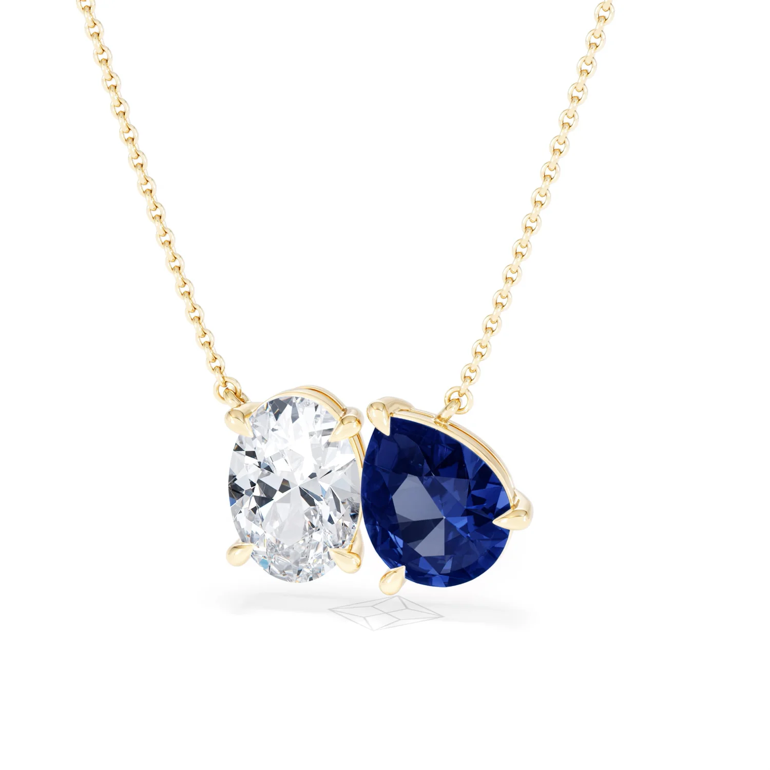 Toi Et Moi 1.50ct Oval Lab Diamond and 2.50ct Pear Lab Sapphire Necklace in 18K Yellow Gold - Image 86