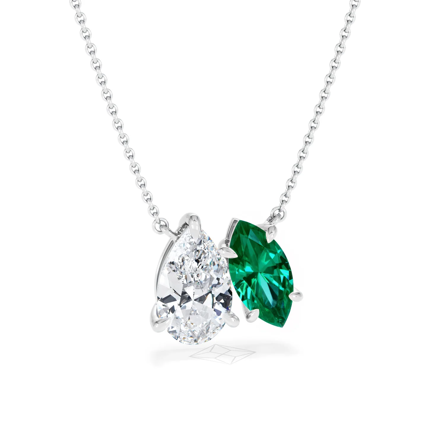 Toi Et Moi 1.50ct Pear Lab Diamond and 1.30ct Marquise Lab Emerald Necklace in 18K White Gold - Image 10