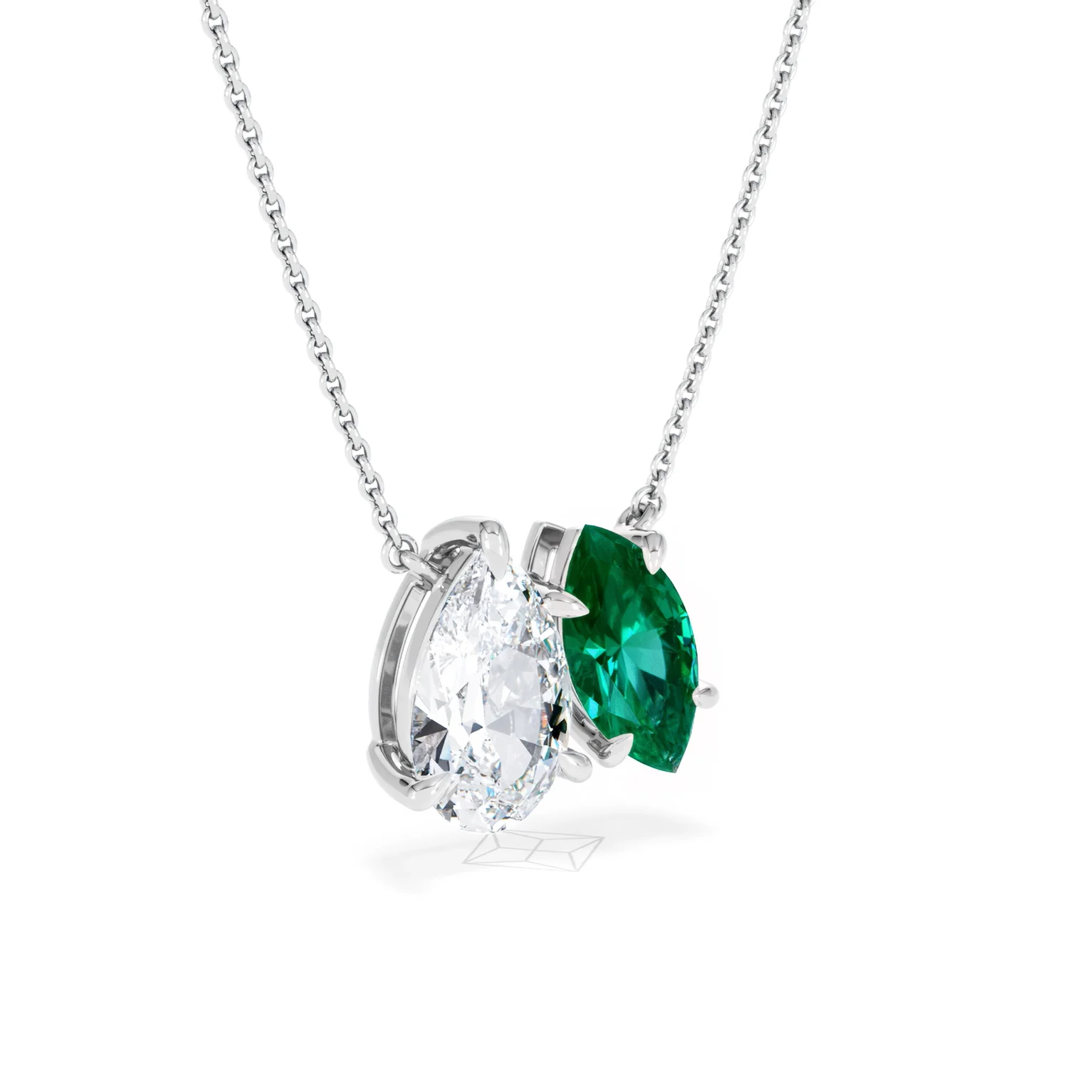 Toi Et Moi 1.50ct Pear Lab Diamond and 1.30ct Marquise Lab Emerald Necklace in 18K White Gold - Image 14