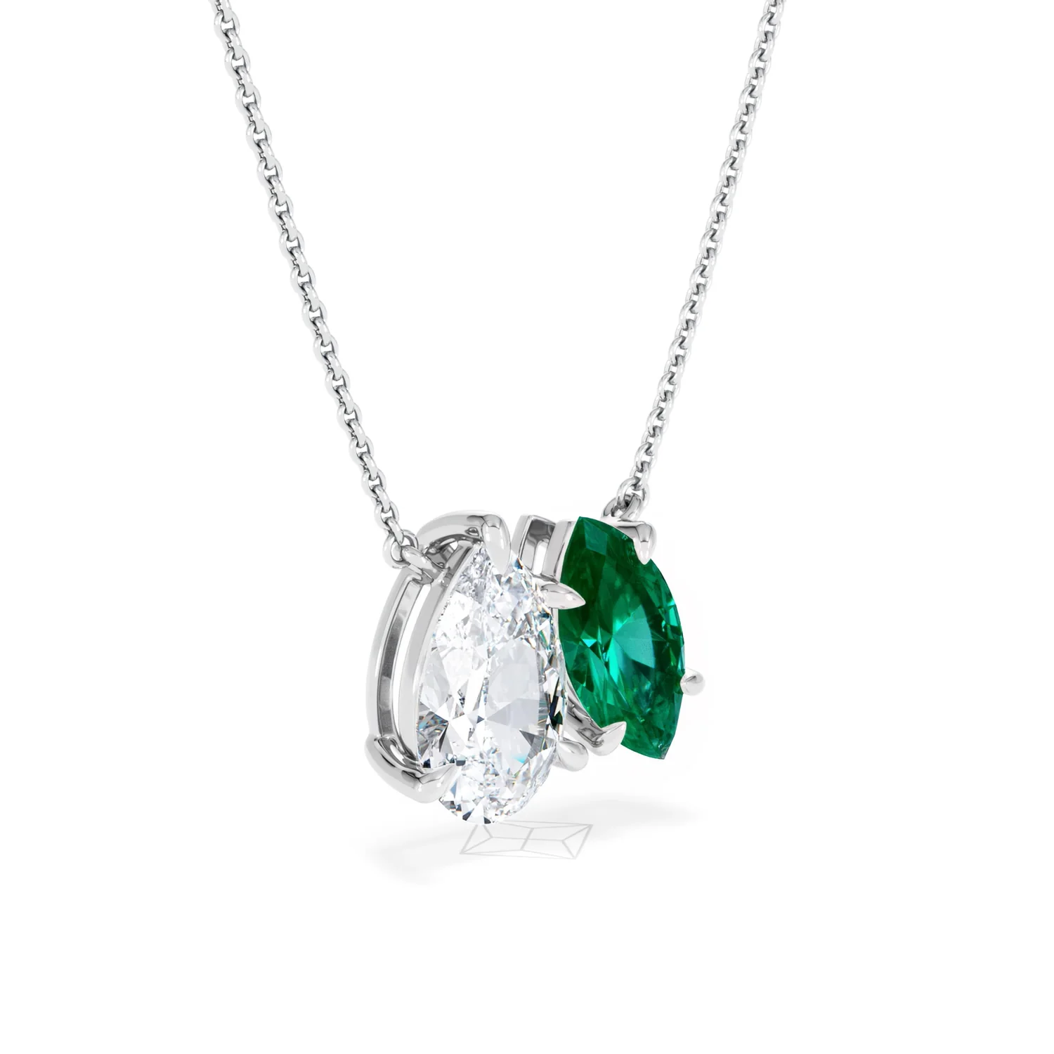 Toi Et Moi 1.50ct Pear Lab Diamond and 1.30ct Marquise Lab Emerald Necklace in 18K White Gold - Image 15