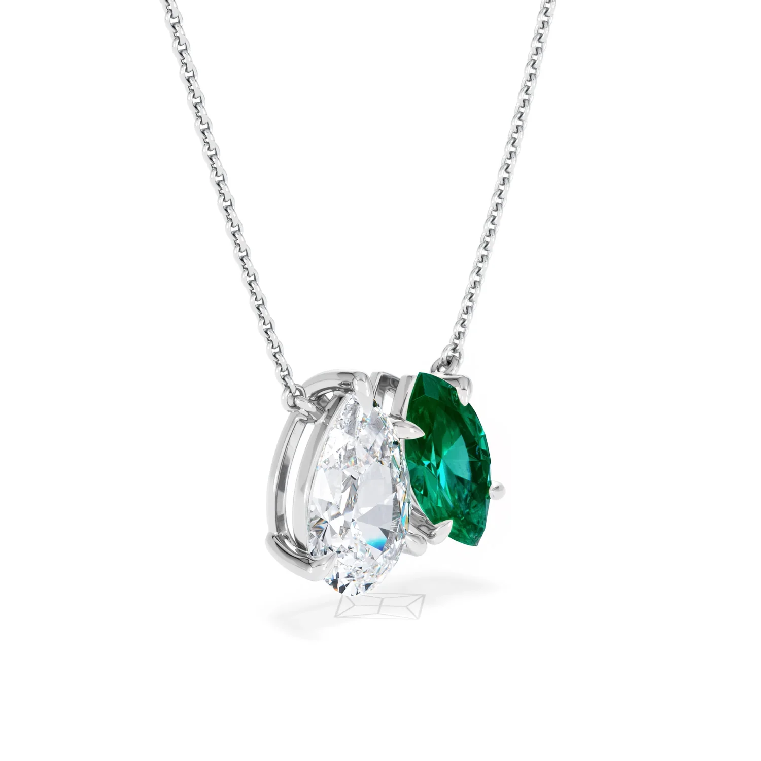 Toi Et Moi 1.50ct Pear Lab Diamond and 1.30ct Marquise Lab Emerald Necklace in 18K White Gold - Image 16