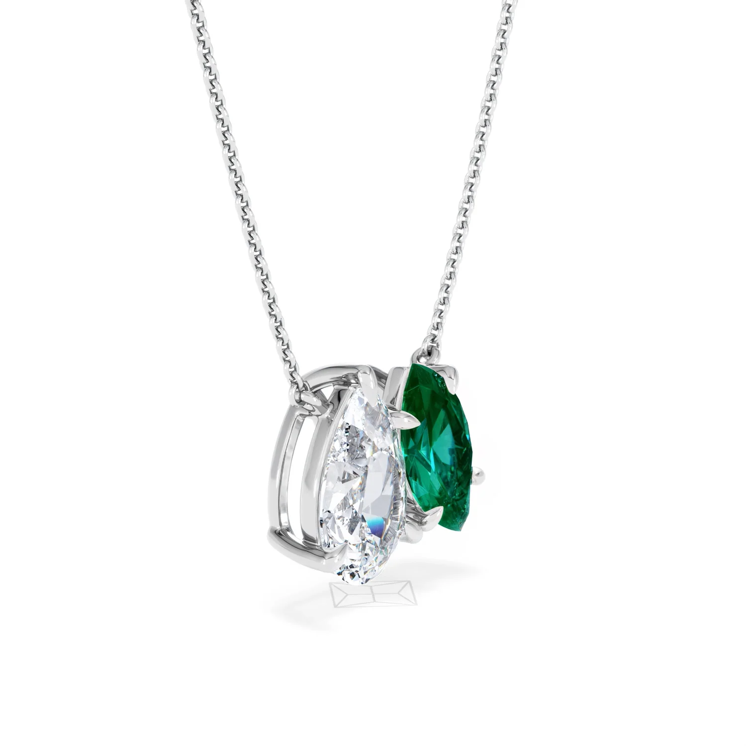 Toi Et Moi 1.50ct Pear Lab Diamond and 1.30ct Marquise Lab Emerald Necklace in 18K White Gold - Image 18