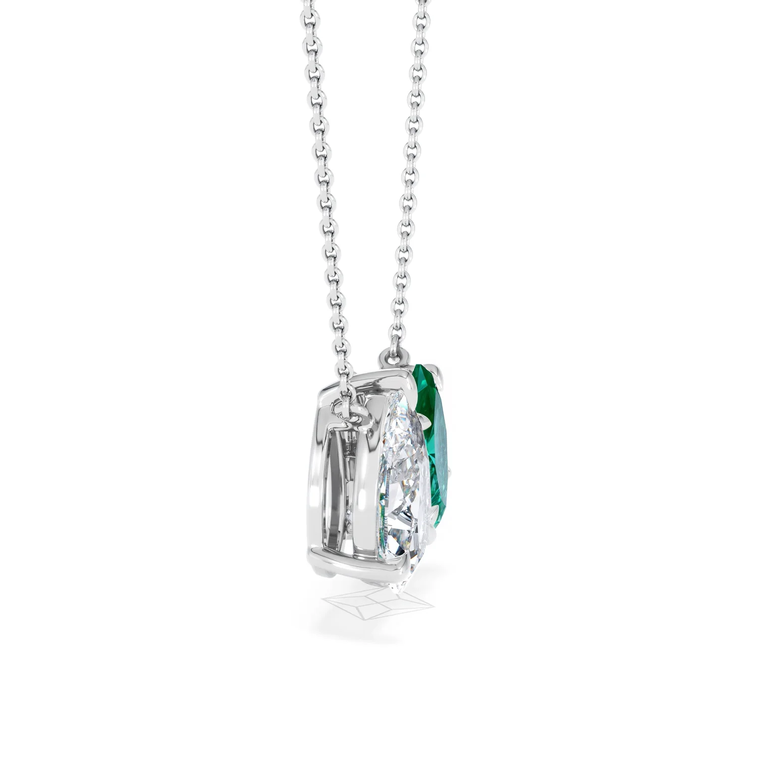 Toi Et Moi 1.50ct Pear Lab Diamond and 1.30ct Marquise Lab Emerald Necklace in 18K White Gold - Image 24