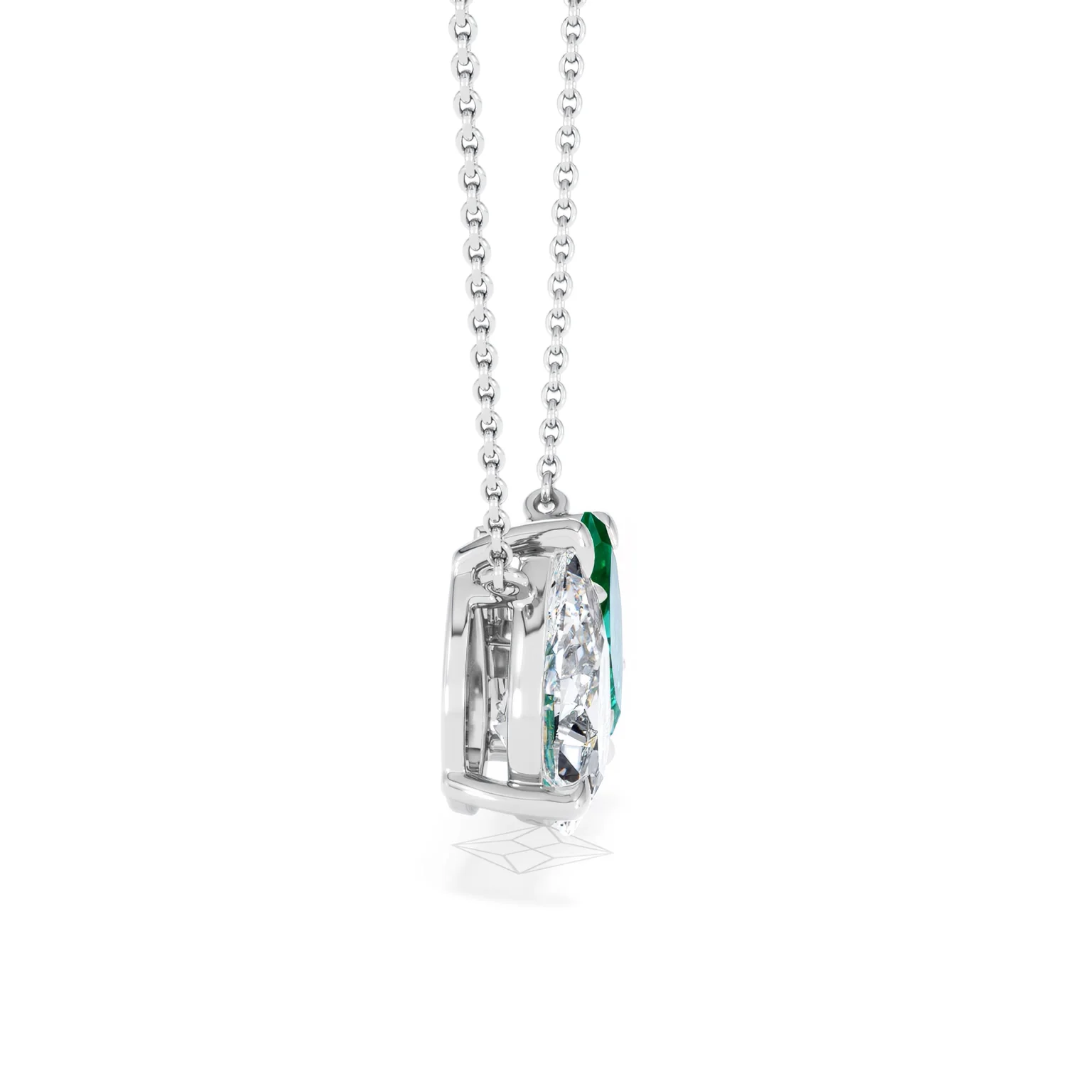 Toi Et Moi 1.50ct Pear Lab Diamond and 1.30ct Marquise Lab Emerald Necklace in 18K White Gold - Image 25