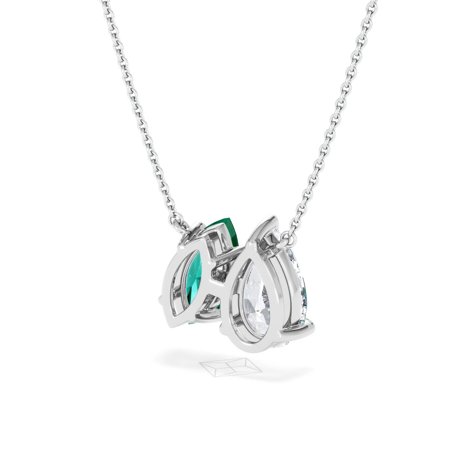Toi Et Moi 1.50ct Pear Lab Diamond and 1.30ct Marquise Lab Emerald Necklace in 18K White Gold - Image 41