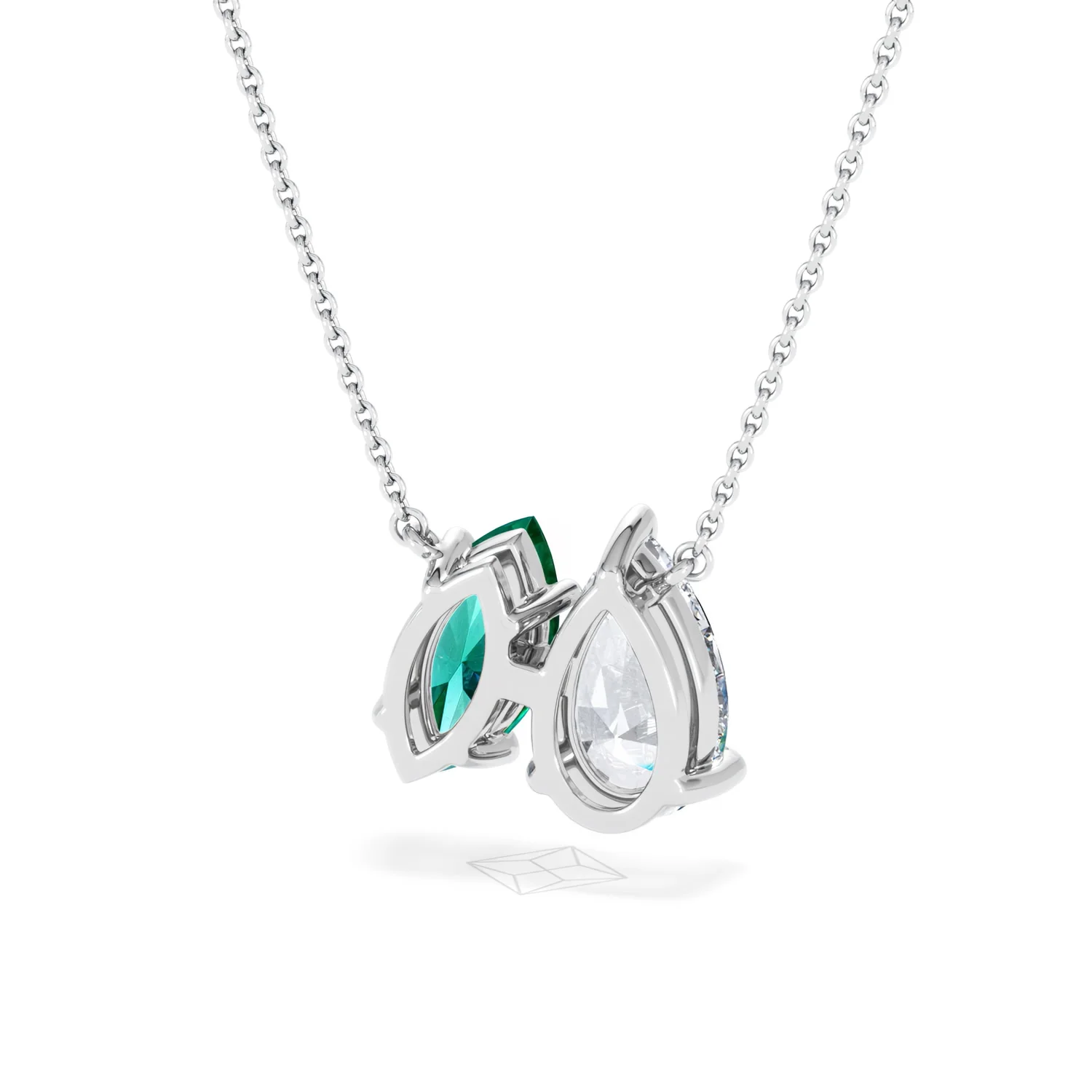 Toi Et Moi 1.50ct Pear Lab Diamond and 1.30ct Marquise Lab Emerald Necklace in 18K White Gold - Image 43