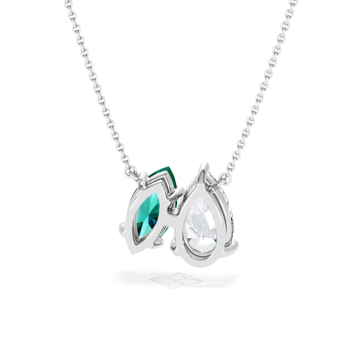 Toi Et Moi 1.50ct Pear Lab Diamond and 1.30ct Marquise Lab Emerald Necklace in 18K White Gold - Image 45