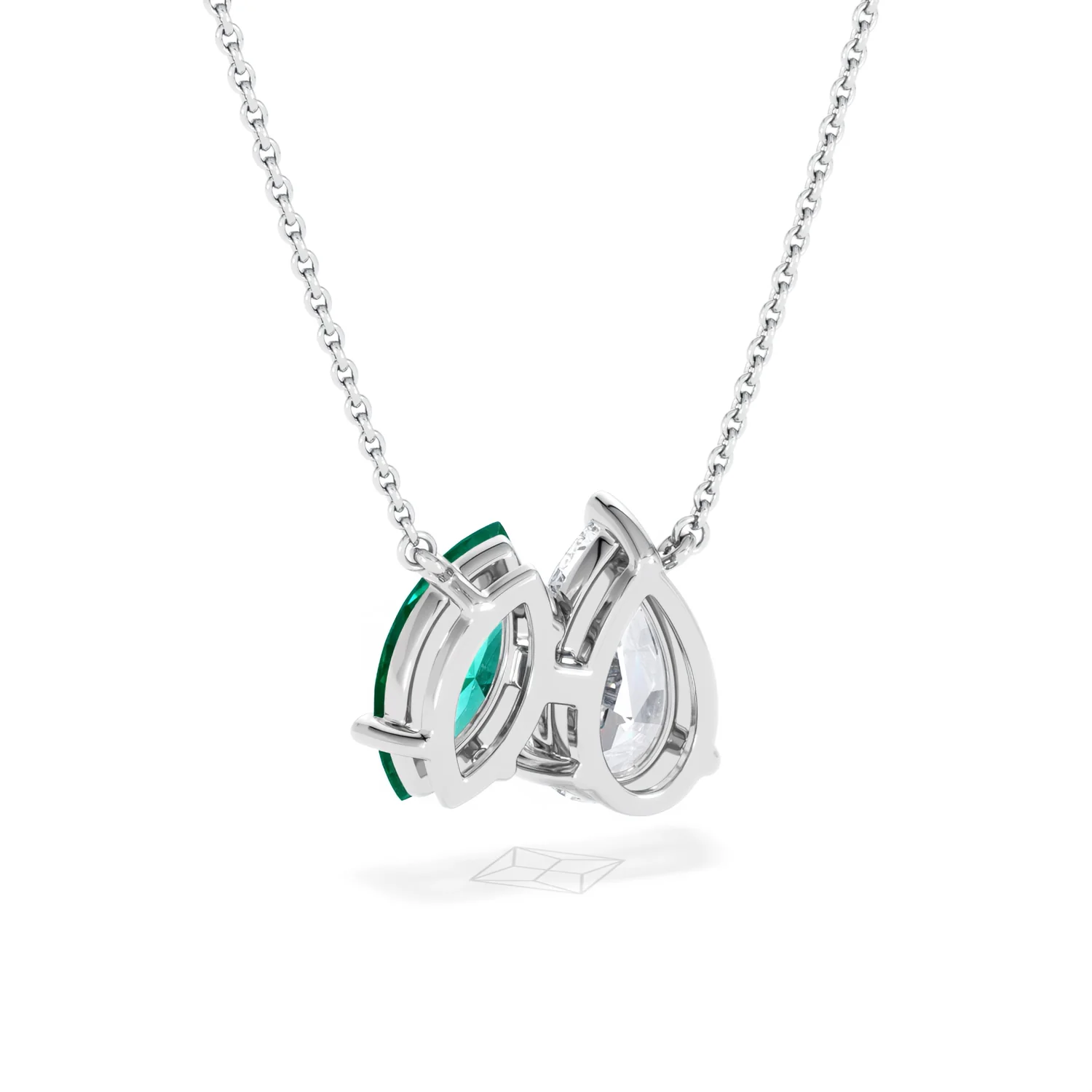 Toi Et Moi 1.50ct Pear Lab Diamond and 1.30ct Marquise Lab Emerald Necklace in 18K White Gold - Image 52