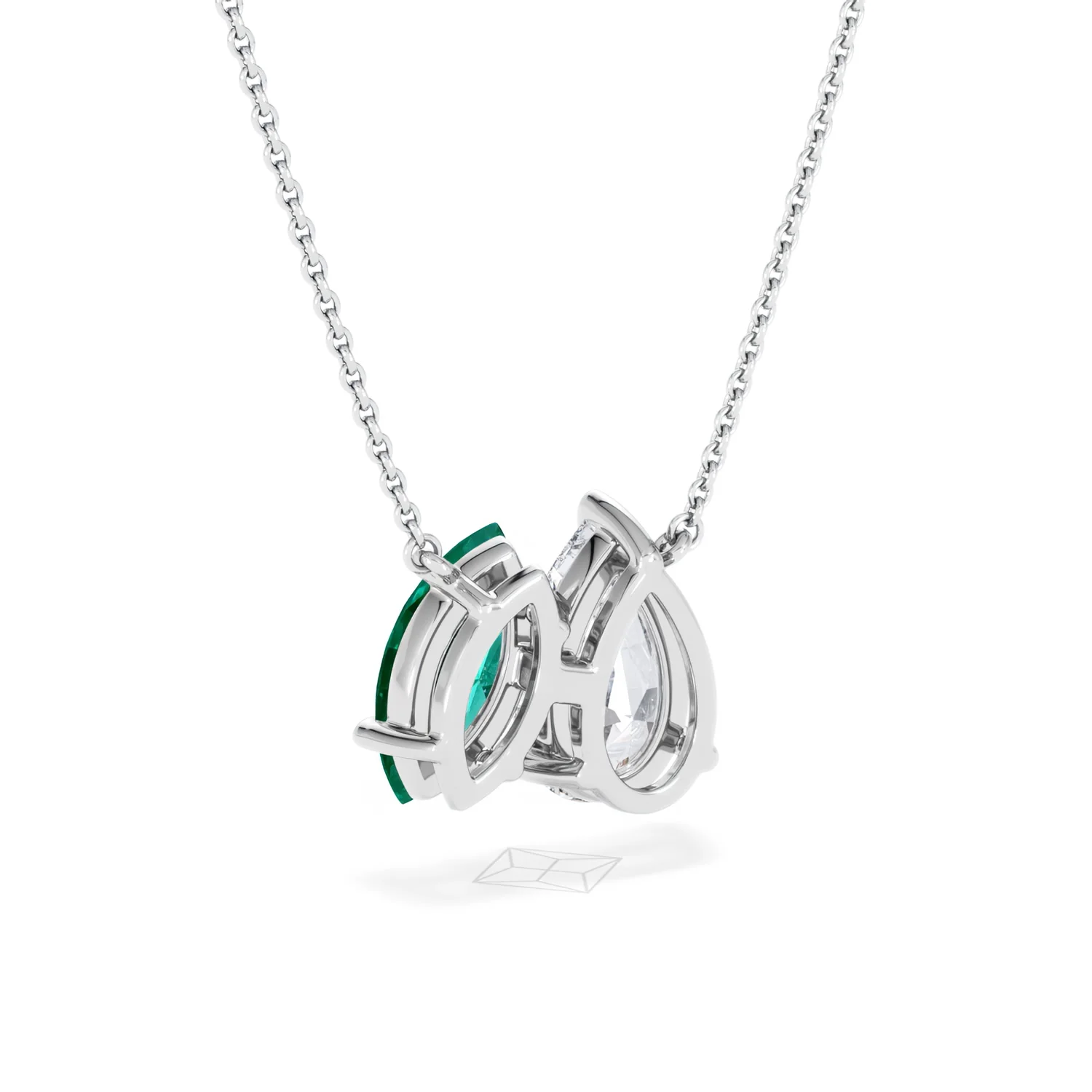Toi Et Moi 1.50ct Pear Lab Diamond and 1.30ct Marquise Lab Emerald Necklace in 18K White Gold - Image 53