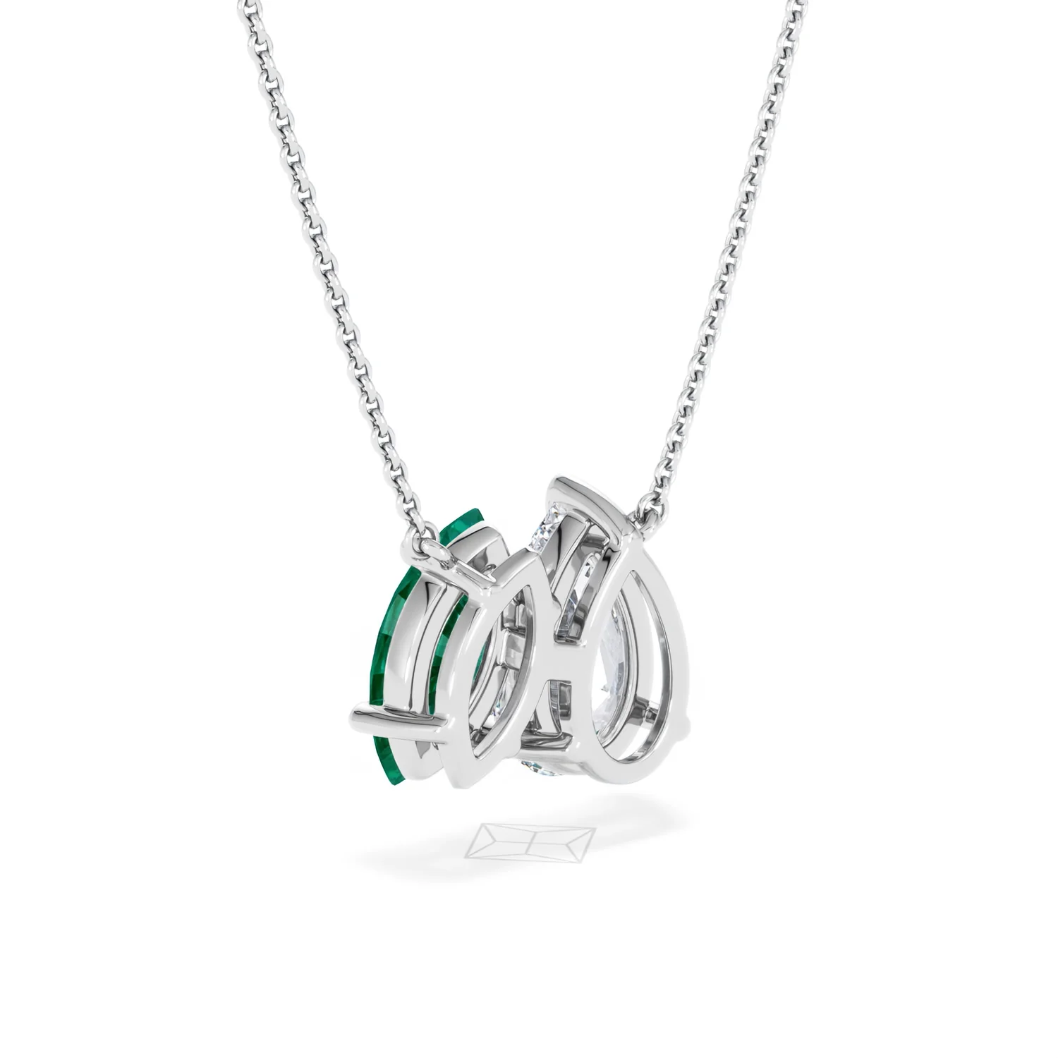 Toi Et Moi 1.50ct Pear Lab Diamond and 1.30ct Marquise Lab Emerald Necklace in 18K White Gold - Image 55