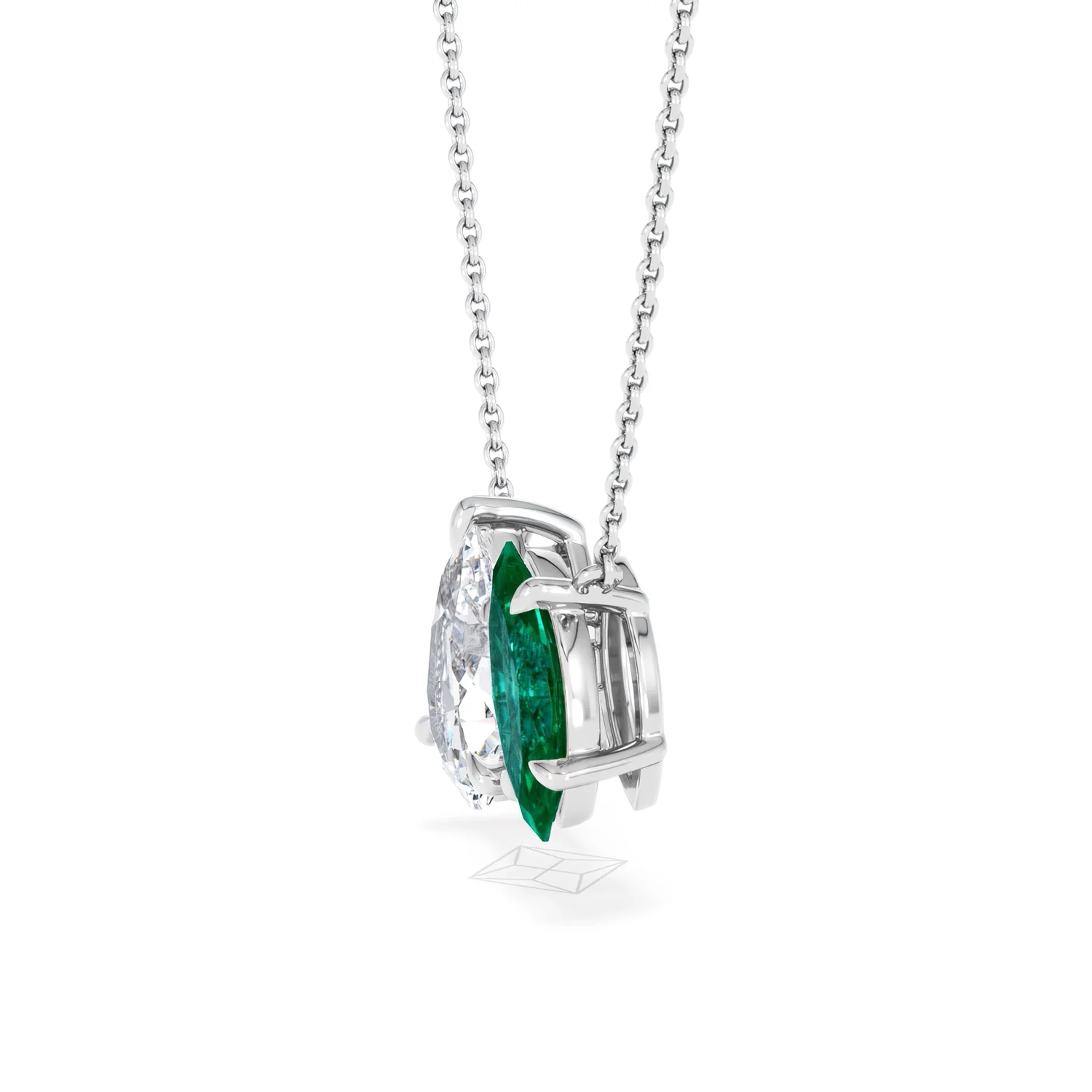Toi Et Moi 1.50ct Pear Lab Diamond and 1.30ct Marquise Lab Emerald Necklace in 18K White Gold - Image 71