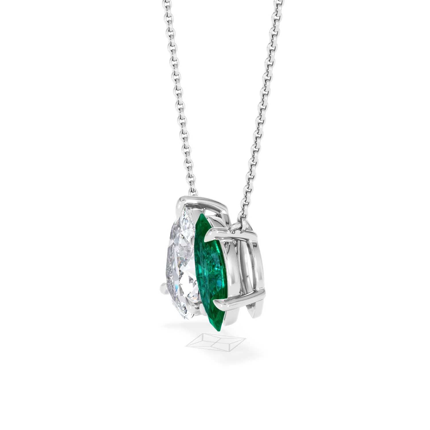 Toi Et Moi 1.50ct Pear Lab Diamond and 1.30ct Marquise Lab Emerald Necklace in 18K White Gold - Image 72