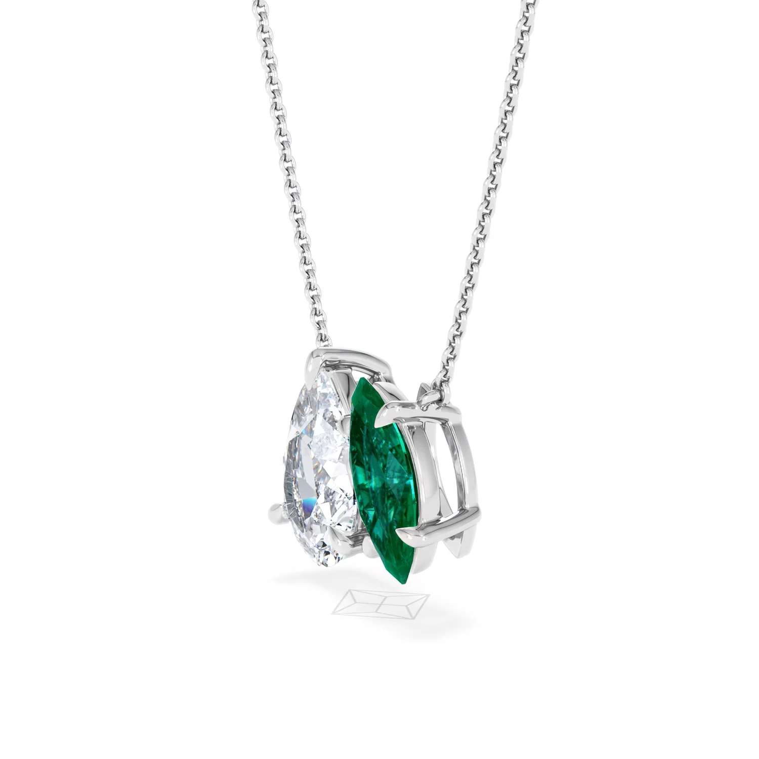 Toi Et Moi 1.50ct Pear Lab Diamond and 1.30ct Marquise Lab Emerald Necklace in 18K White Gold - Image 74