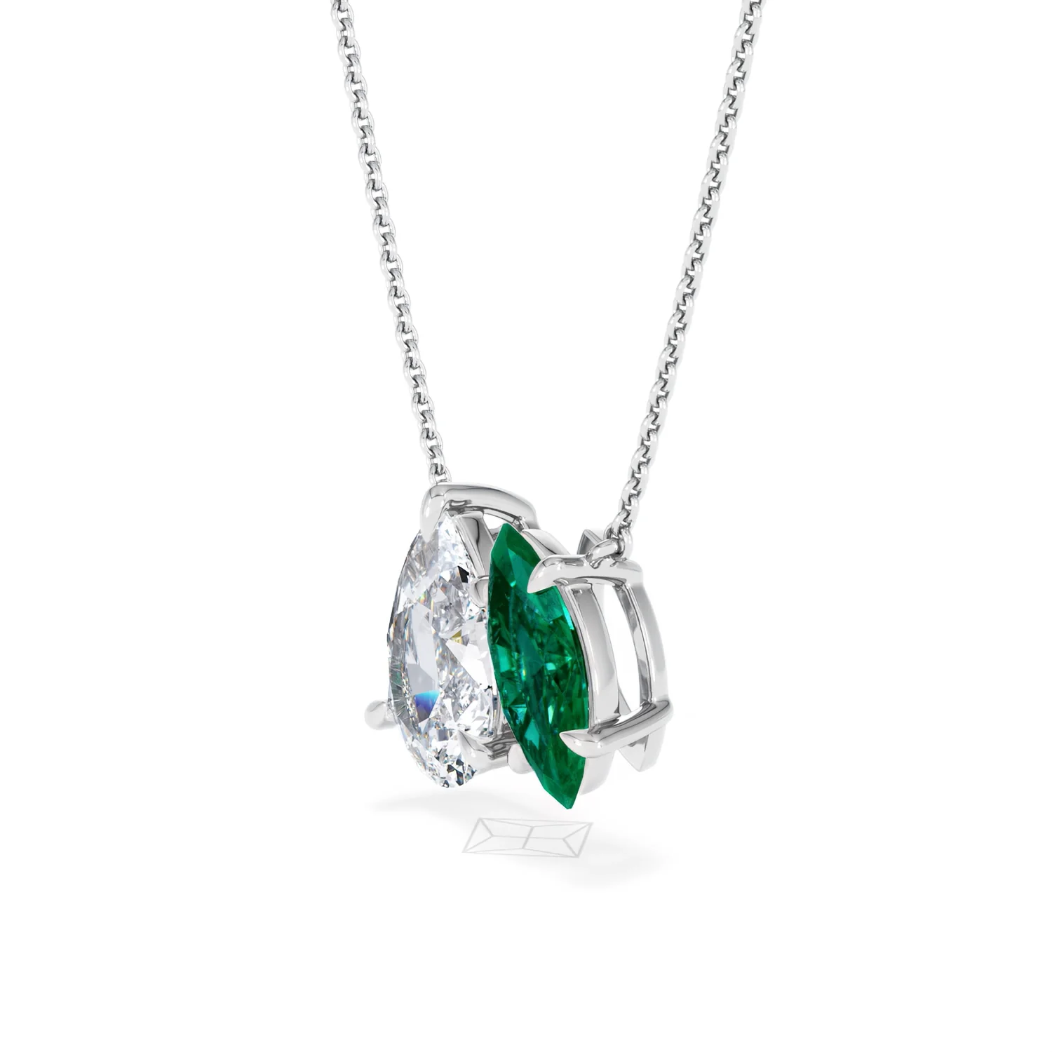 Toi Et Moi 1.50ct Pear Lab Diamond and 1.30ct Marquise Lab Emerald Necklace in 18K White Gold - Image 75