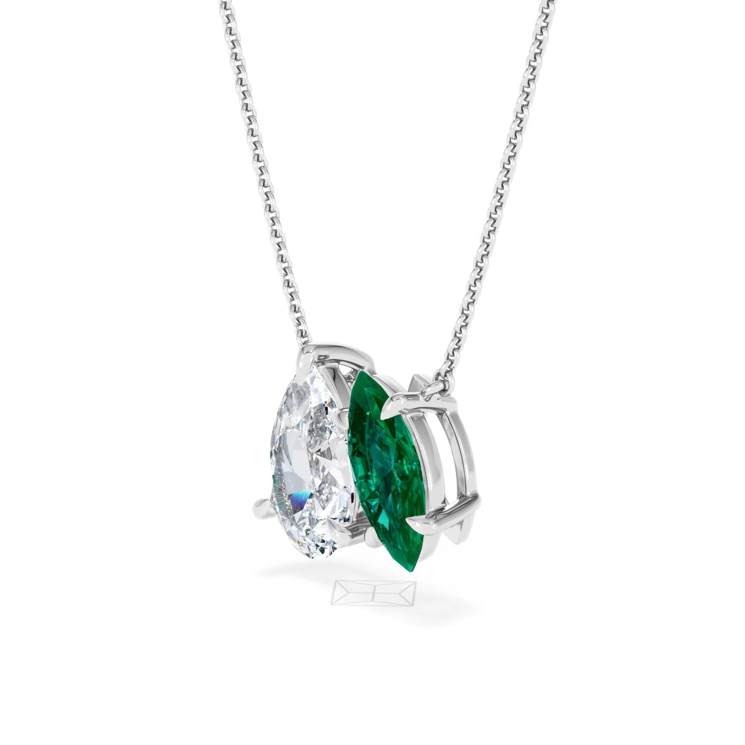 Toi Et Moi 1.50ct Pear Lab Diamond and 1.30ct Marquise Lab Emerald Necklace in 18K White Gold - Image 76