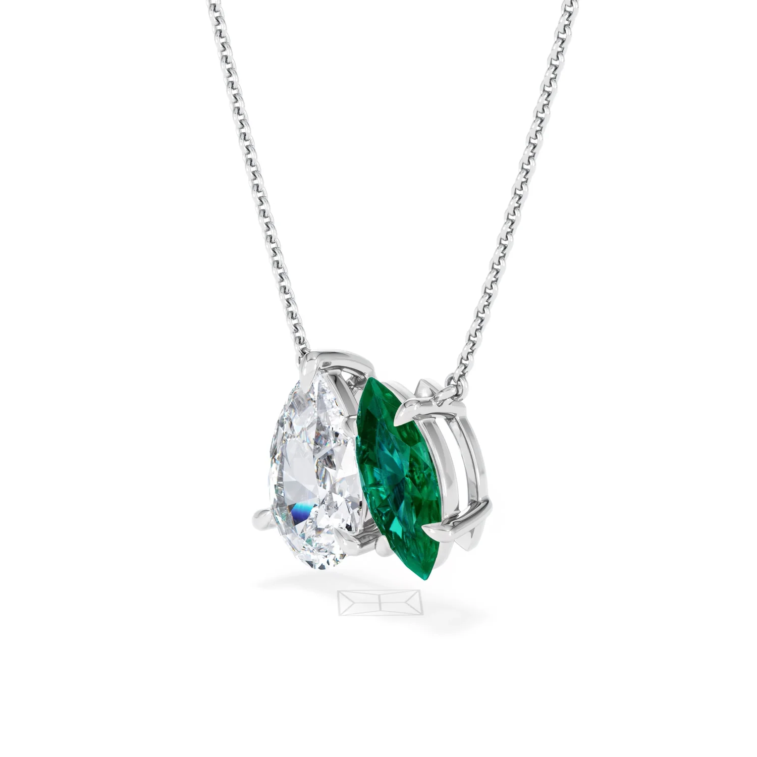 Toi Et Moi 1.50ct Pear Lab Diamond and 1.30ct Marquise Lab Emerald Necklace in 18K White Gold - Image 77