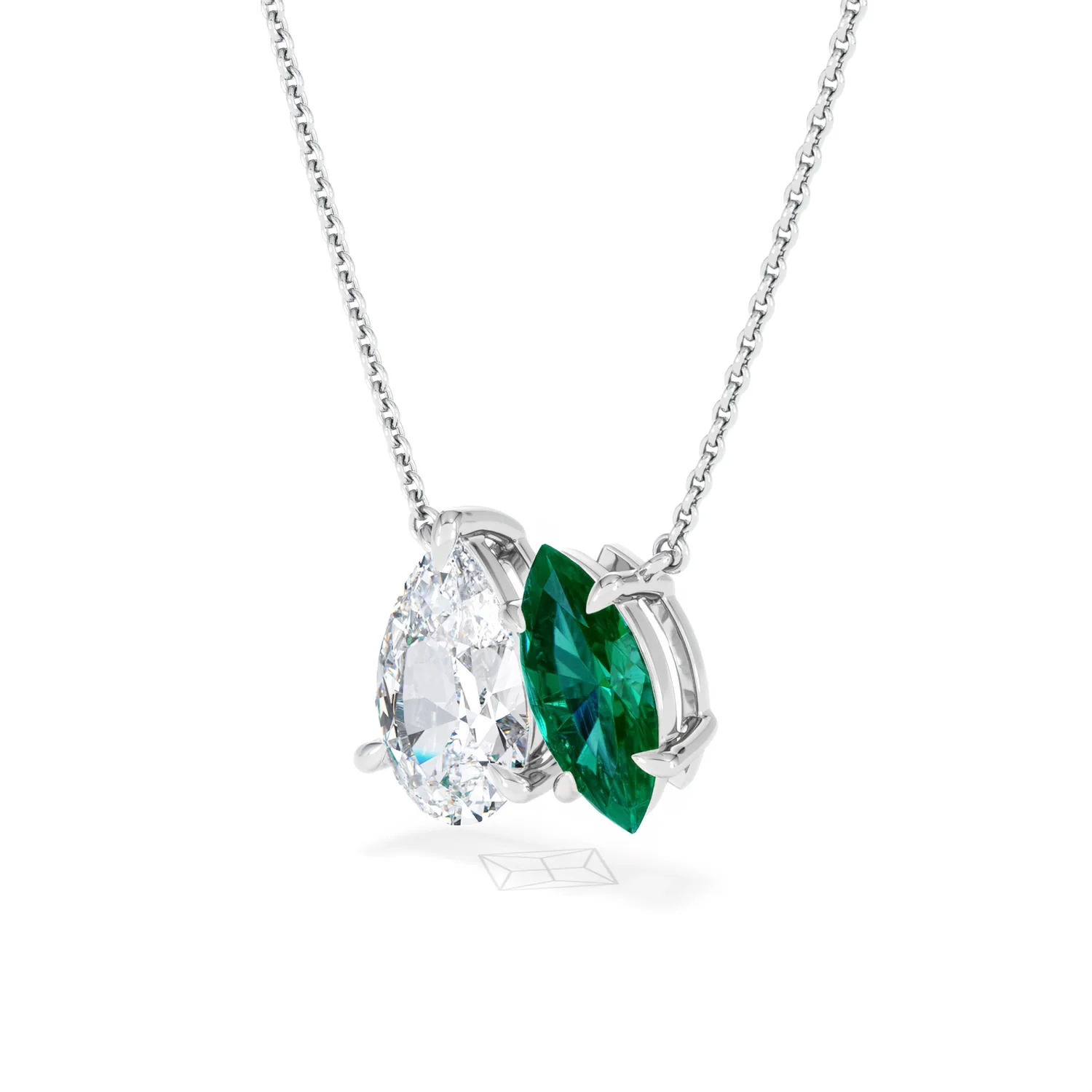 Toi Et Moi 1.50ct Pear Lab Diamond and 1.30ct Marquise Lab Emerald Necklace in 18K White Gold - Image 79