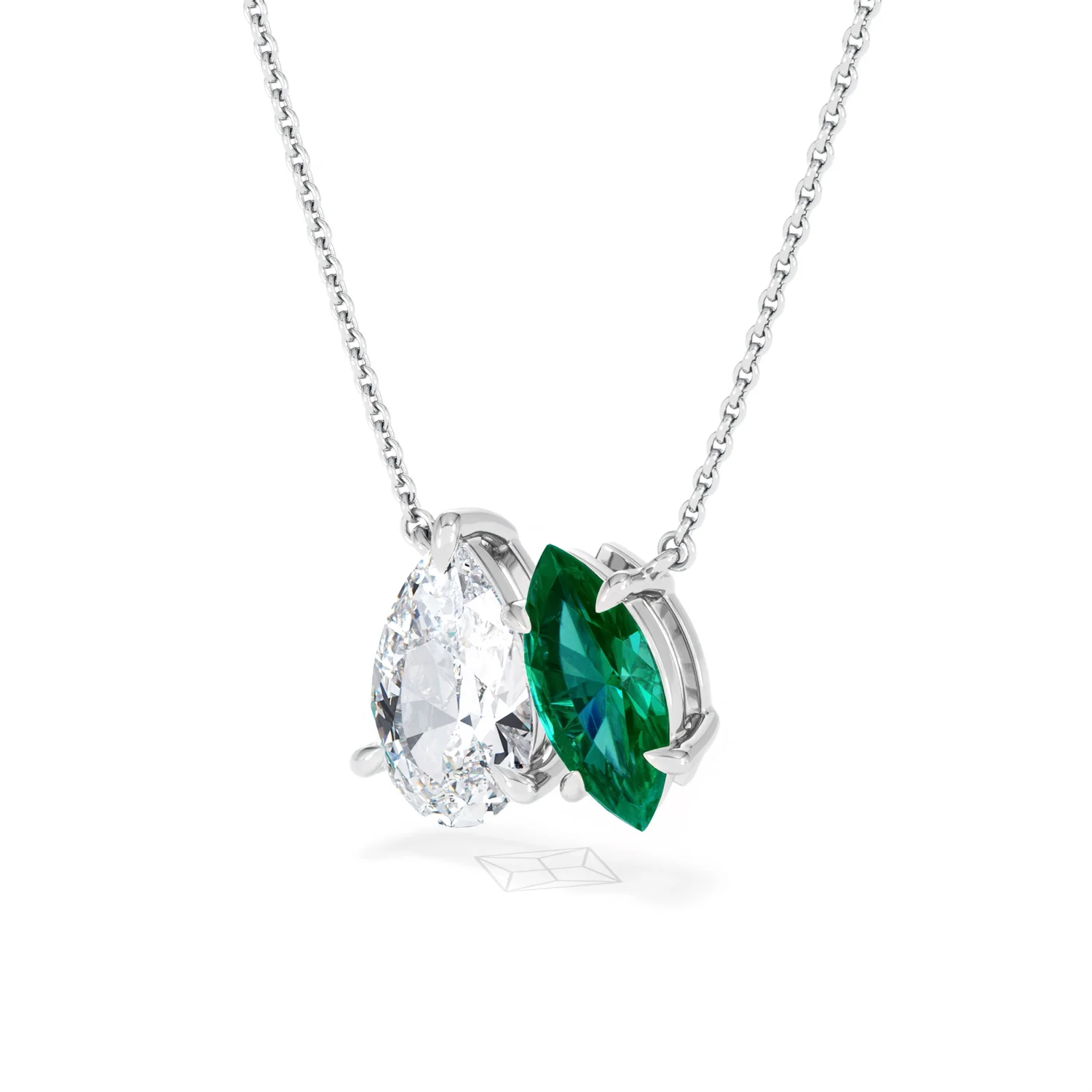 Toi Et Moi 1.50ct Pear Lab Diamond and 1.30ct Marquise Lab Emerald Necklace in 18K White Gold - Image 80