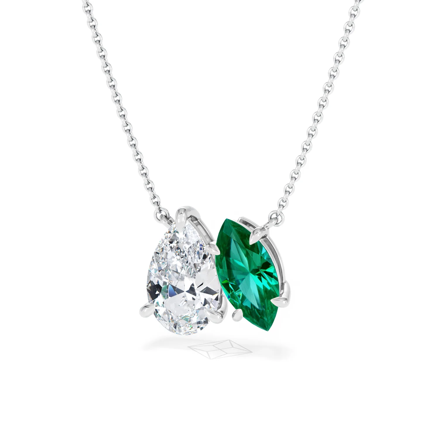 Toi Et Moi 1.50ct Pear Lab Diamond and 1.30ct Marquise Lab Emerald Necklace in 18K White Gold - Image 83