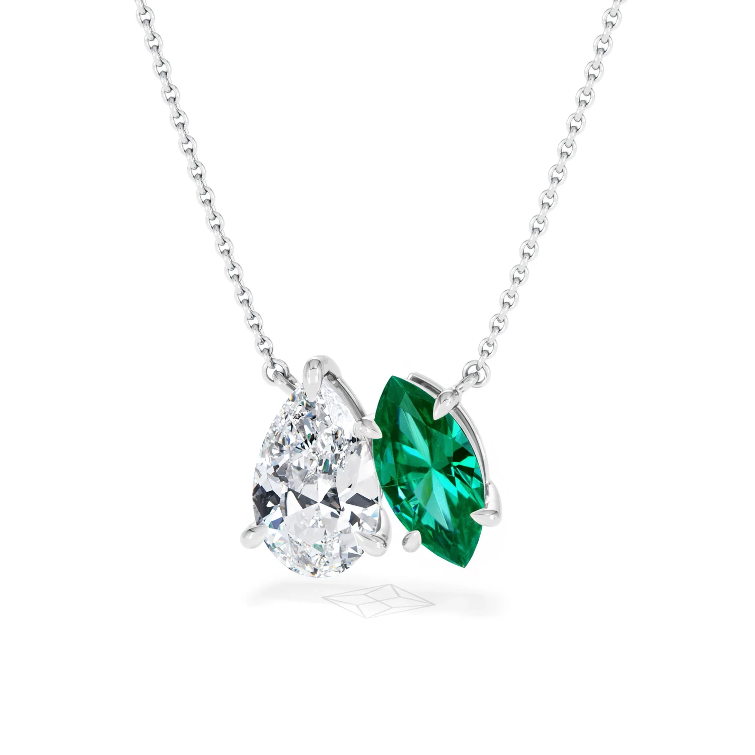 Toi Et Moi 1.50ct Pear Lab Diamond and 1.30ct Marquise Lab Emerald Necklace in 18K White Gold - Image 84
