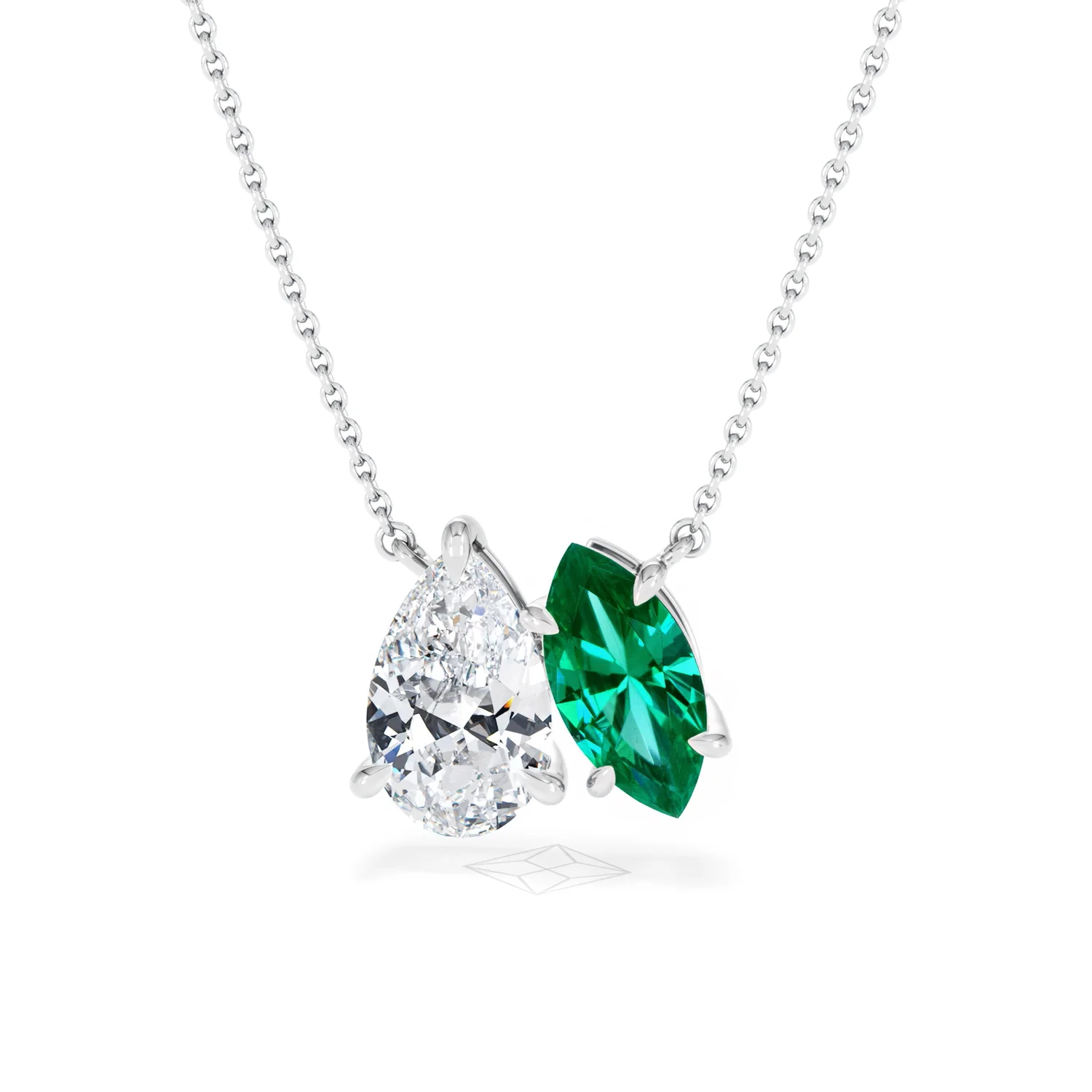 Toi Et Moi 1.50ct Pear Lab Diamond and 1.30ct Marquise Lab Emerald Necklace in 18K White Gold - Image 85
