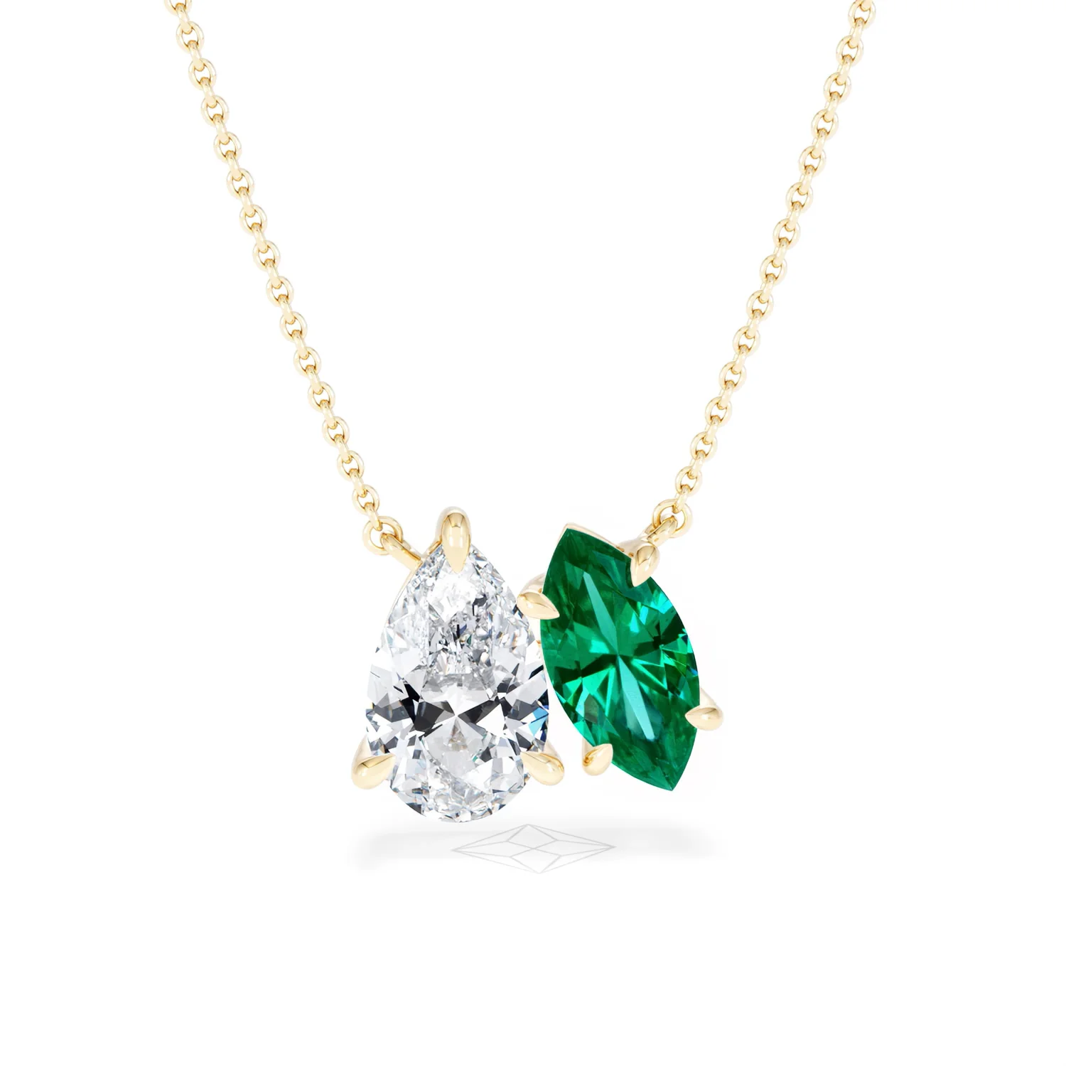 Toi Et Moi 1.50ct Pear Lab Diamond and 1.30ct Marquise Lab Emerald Necklace in 18K Yellow Gold - Image 10