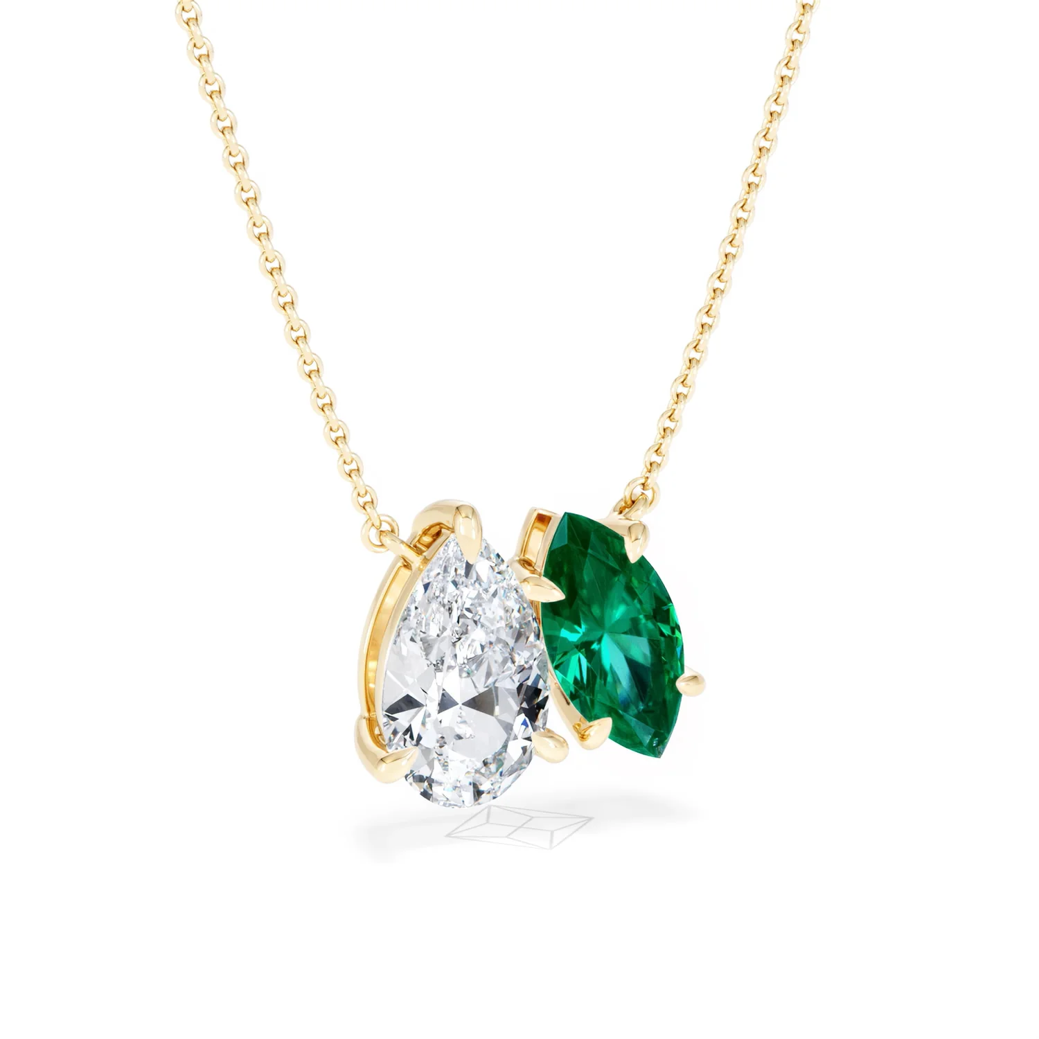 Toi Et Moi 1.50ct Pear Lab Diamond and 1.30ct Marquise Lab Emerald Necklace in 18K Yellow Gold - Image 14