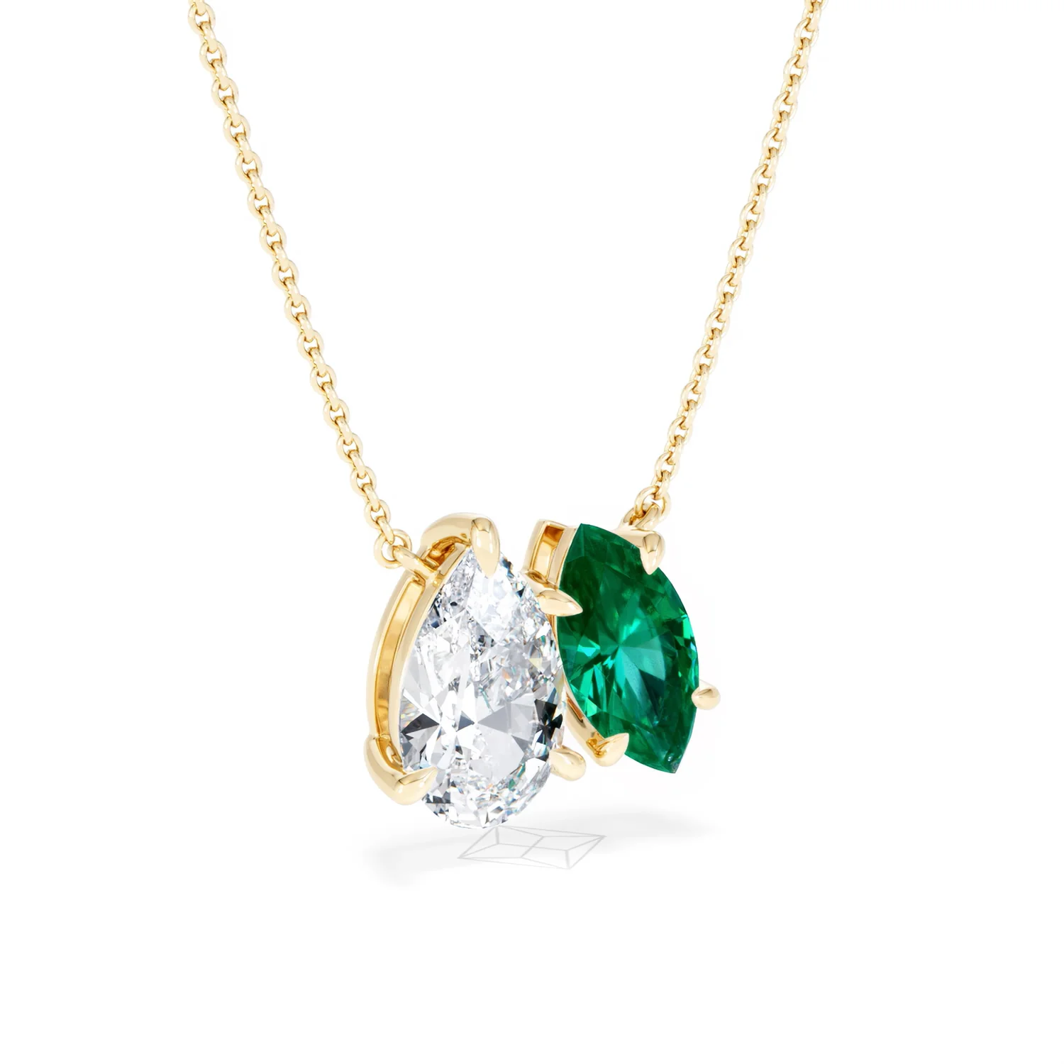 Toi Et Moi 1.50ct Pear Lab Diamond and 1.30ct Marquise Lab Emerald Necklace in 18K Yellow Gold - Image 15