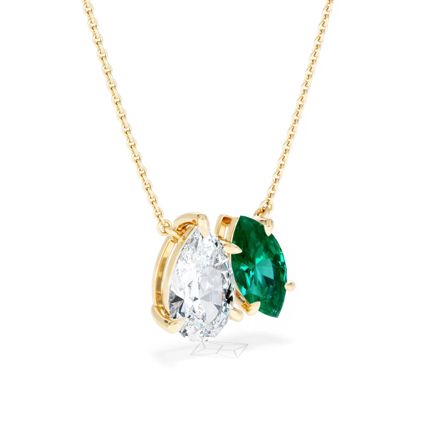 Toi Et Moi 1.50ct Pear Lab Diamond and 1.30ct Marquise Lab Emerald Necklace in 18K Yellow Gold - Image 16