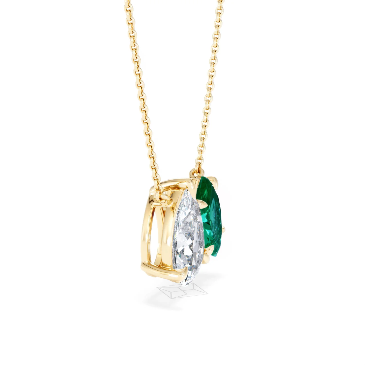 Toi Et Moi 1.50ct Pear Lab Diamond and 1.30ct Marquise Lab Emerald Necklace in 18K Yellow Gold - Image 24