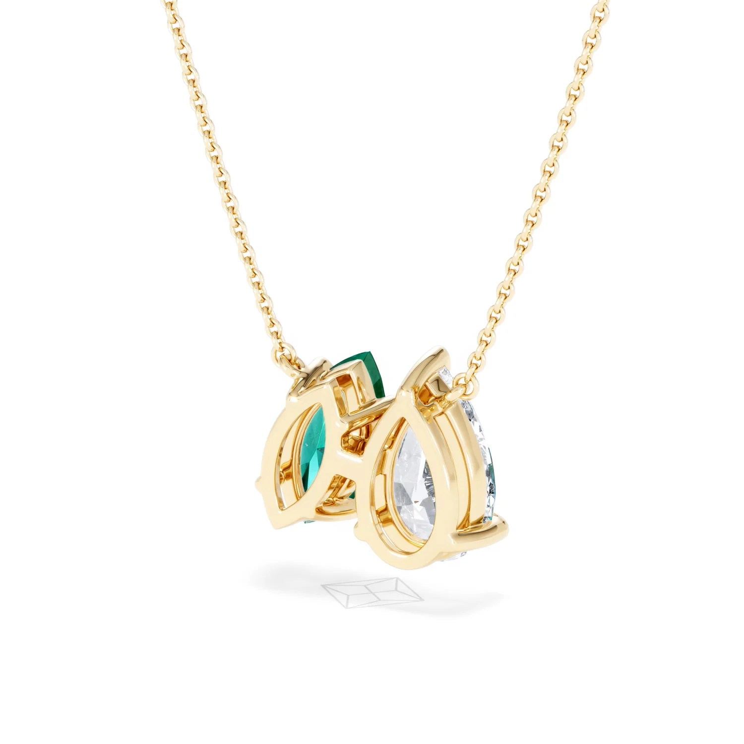 Toi Et Moi 1.50ct Pear Lab Diamond and 1.30ct Marquise Lab Emerald Necklace in 18K Yellow Gold - Image 43