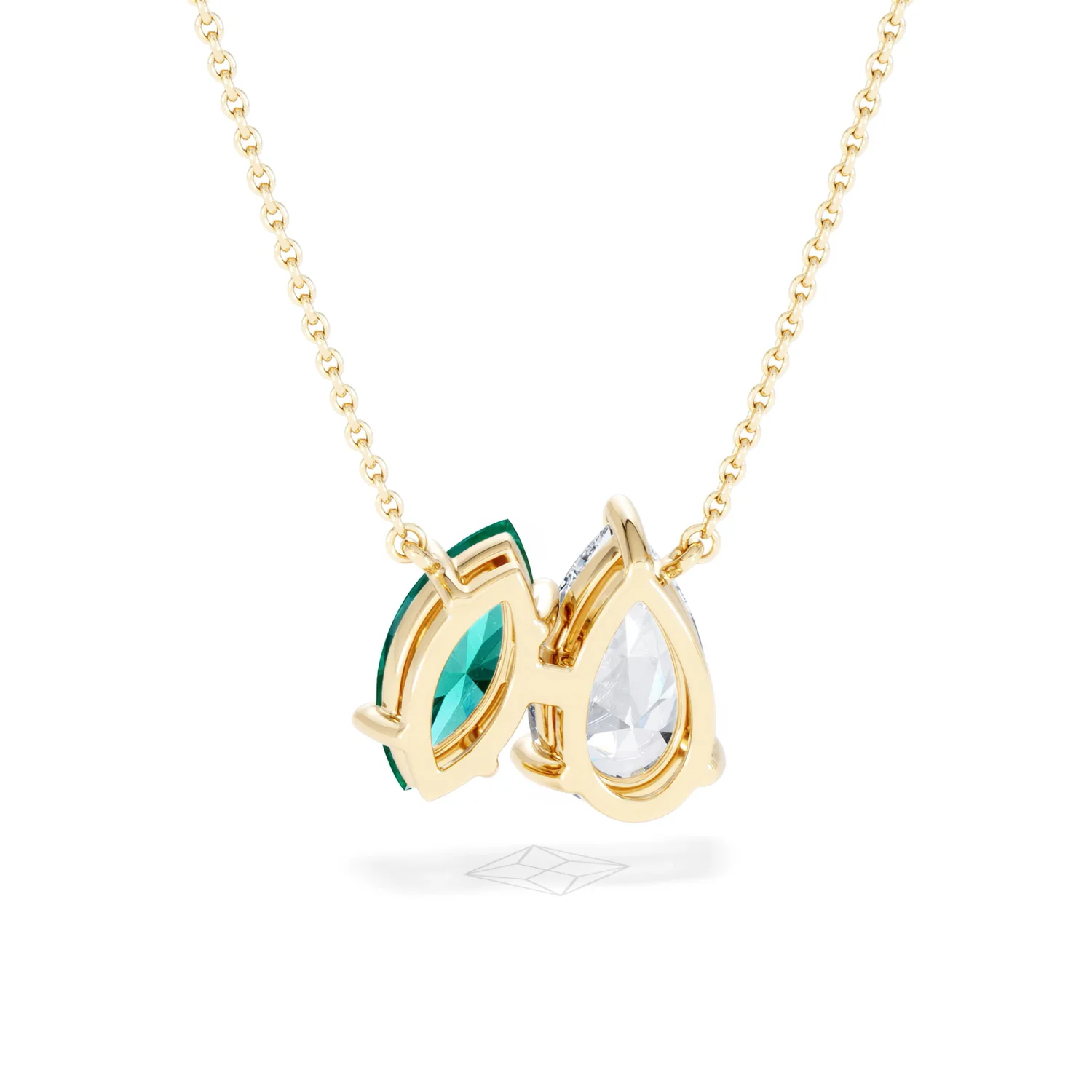 Toi Et Moi 1.50ct Pear Lab Diamond and 1.30ct Marquise Lab Emerald Necklace in 18K Yellow Gold - Image 51