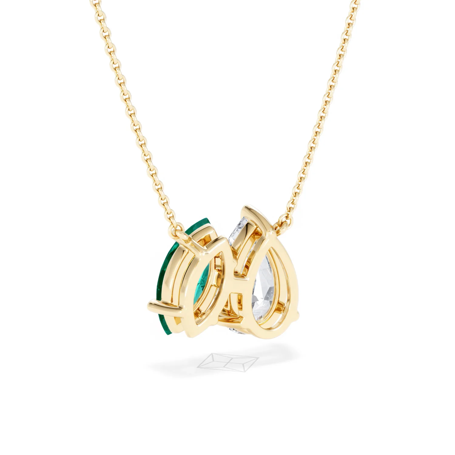 Toi Et Moi 1.50ct Pear Lab Diamond and 1.30ct Marquise Lab Emerald Necklace in 18K Yellow Gold - Image 55