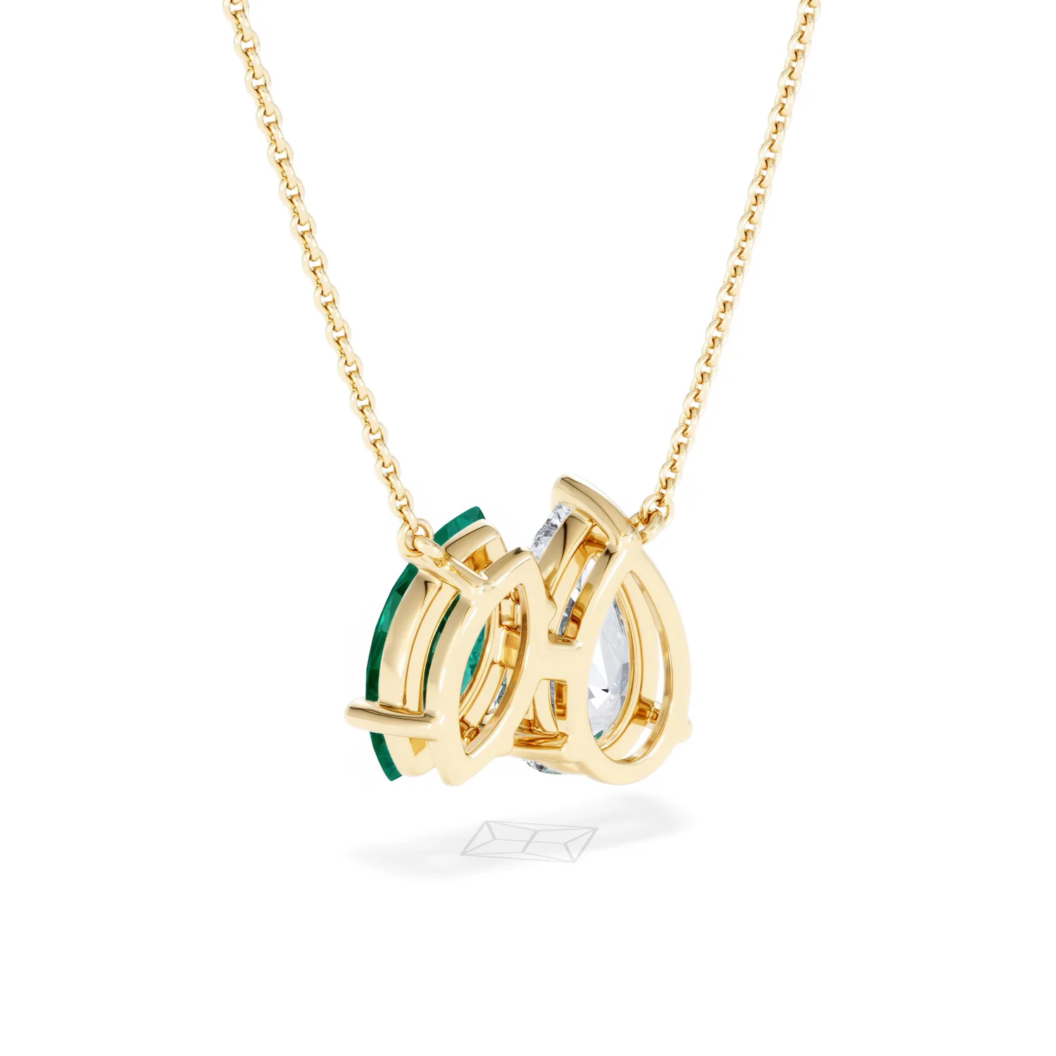 Toi Et Moi 1.50ct Pear Lab Diamond and 1.30ct Marquise Lab Emerald Necklace in 18K Yellow Gold - Image 56