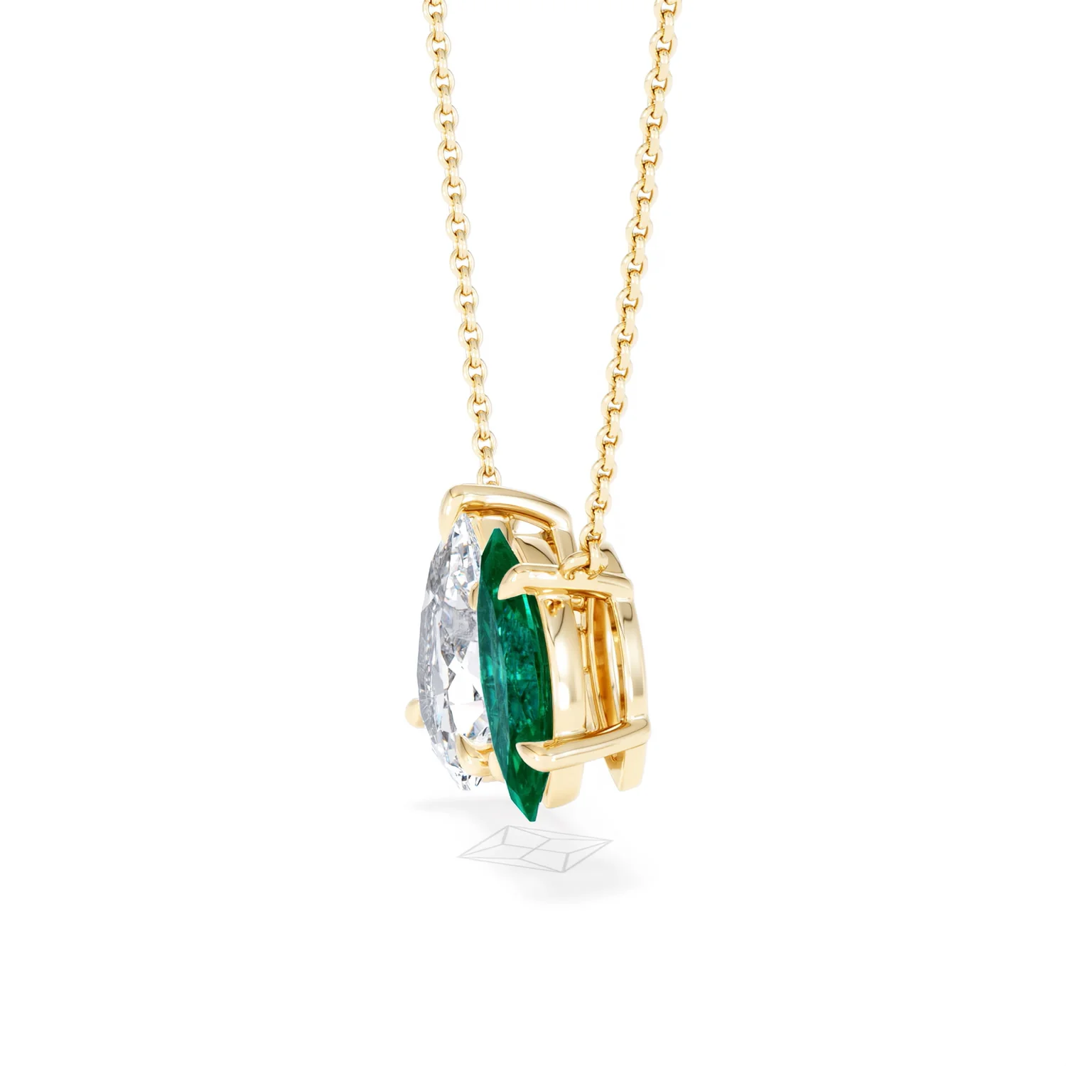 Toi Et Moi 1.50ct Pear Lab Diamond and 1.30ct Marquise Lab Emerald Necklace in 18K Yellow Gold - Image 73