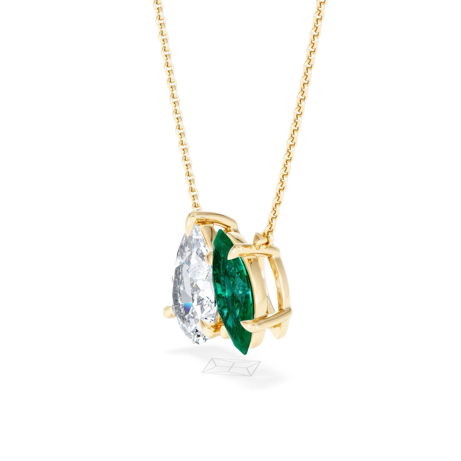 Toi Et Moi 1.50ct Pear Lab Diamond and 1.30ct Marquise Lab Emerald Necklace in 18K Yellow Gold - Image 76